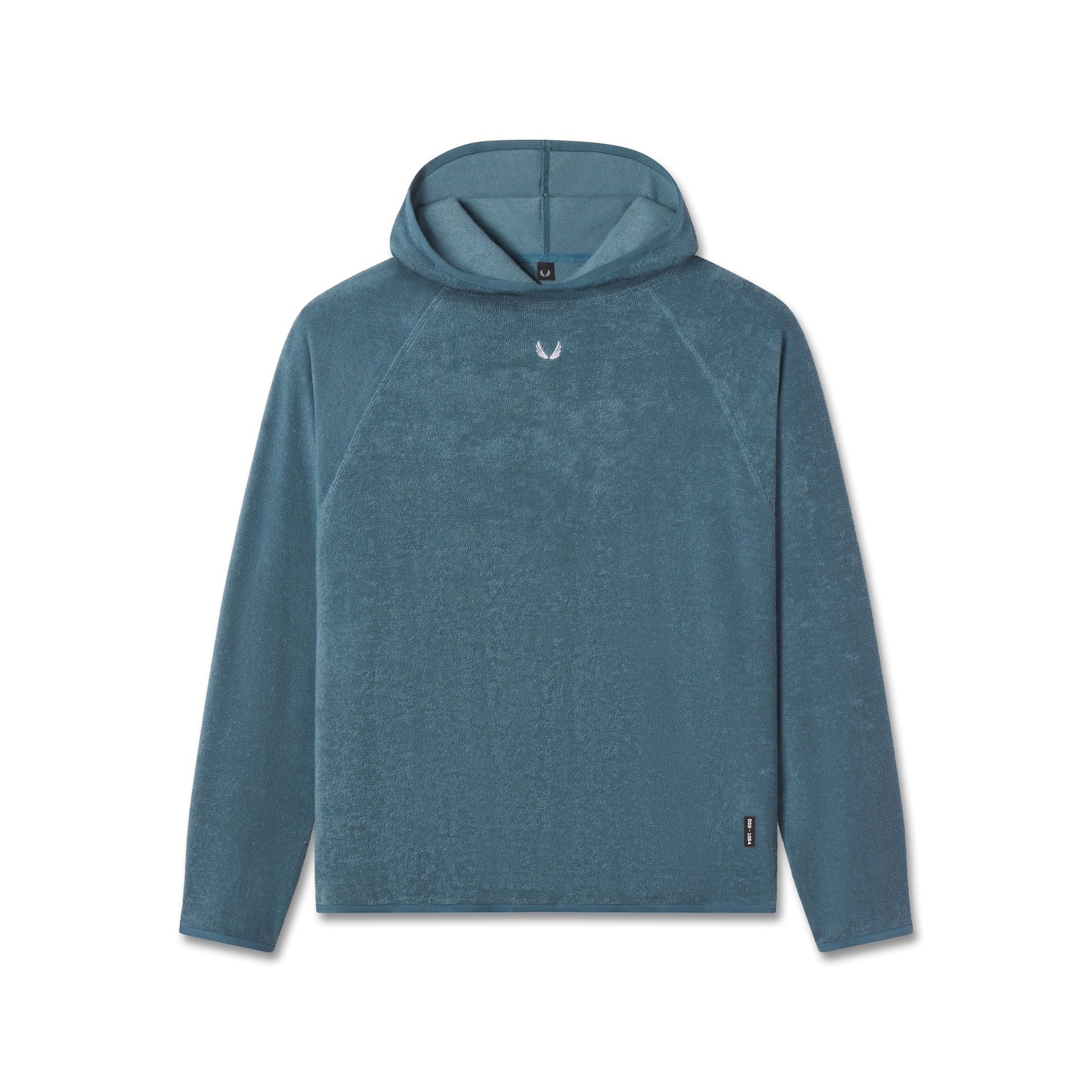 flatlay Towel Terry Reversible Hoodie in storm blue, front view
