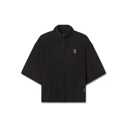 1057. Towel Terry Quarter Zip Oversized Tee - Black