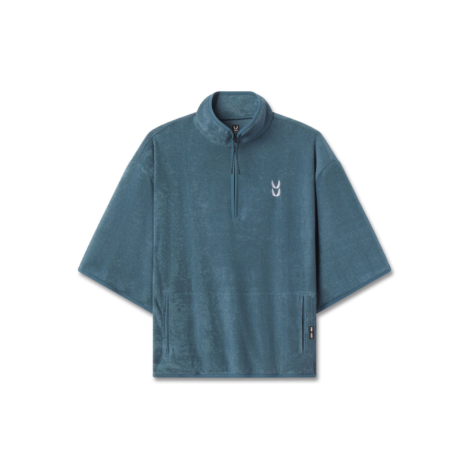 Towel Terry Quarter Zip Oversized Tee in storm blue, front view
