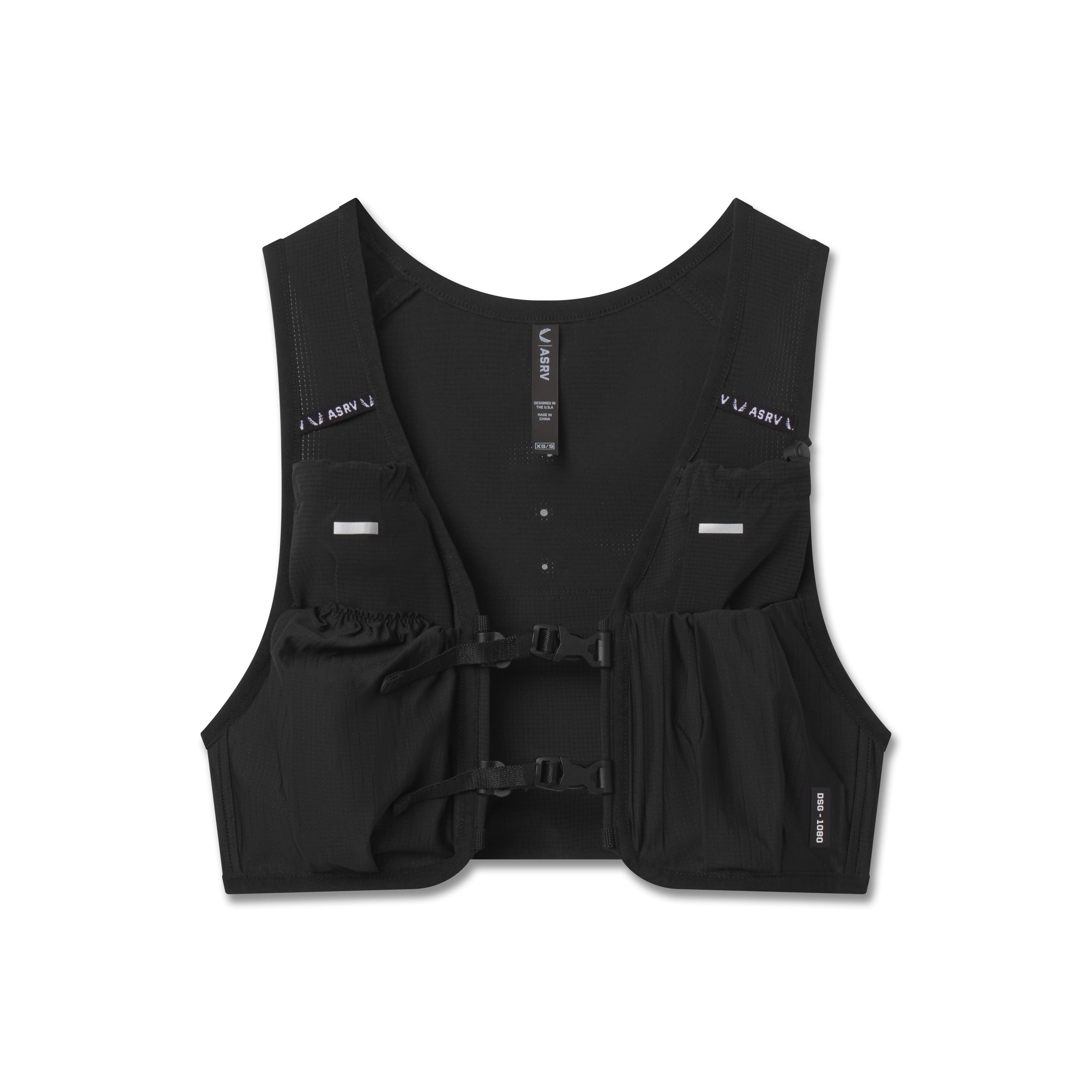 Flatlay 1080 Run Pack vest in black, front view