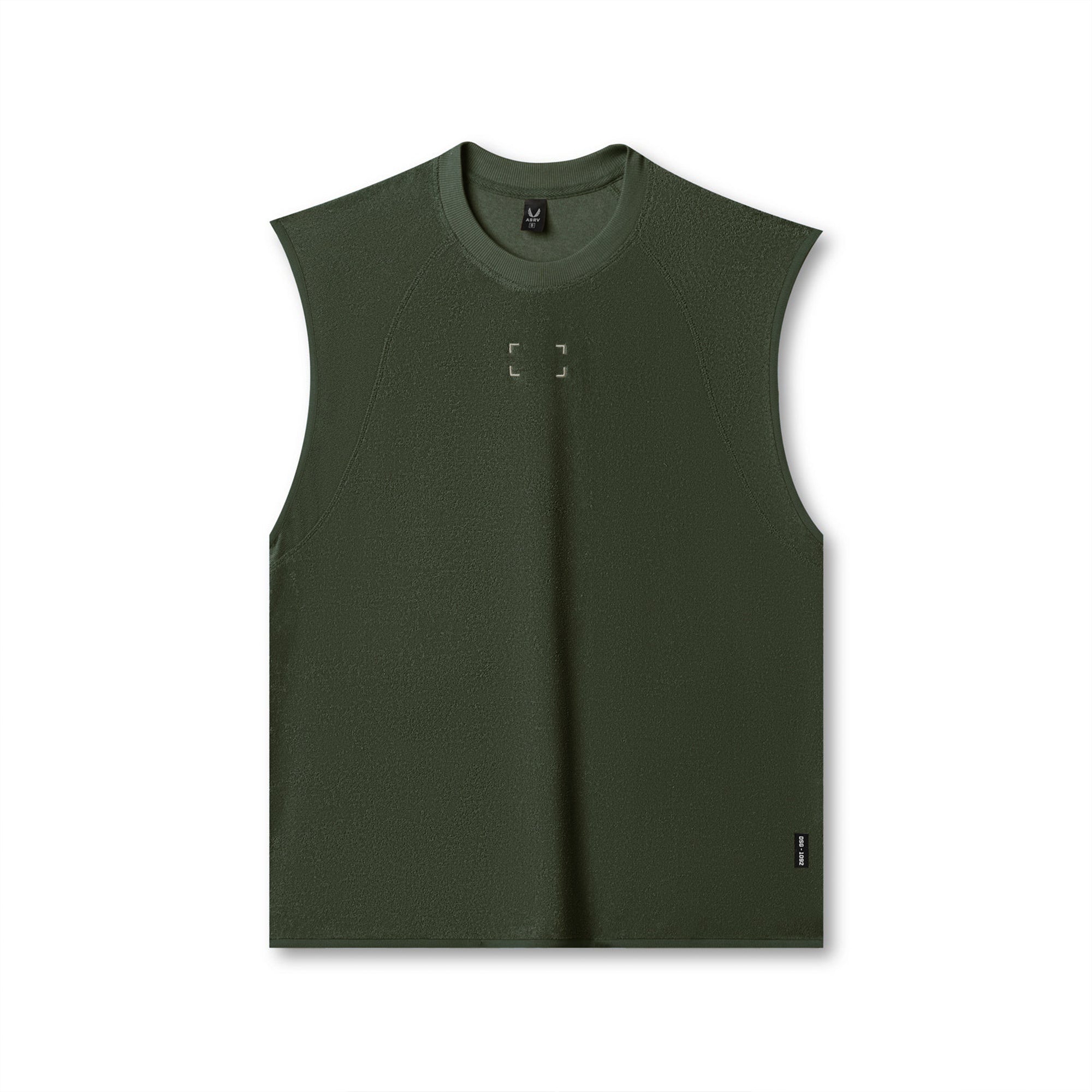 Flatlay of Towel Terry Cutoff sleeveless vest in olive, front view