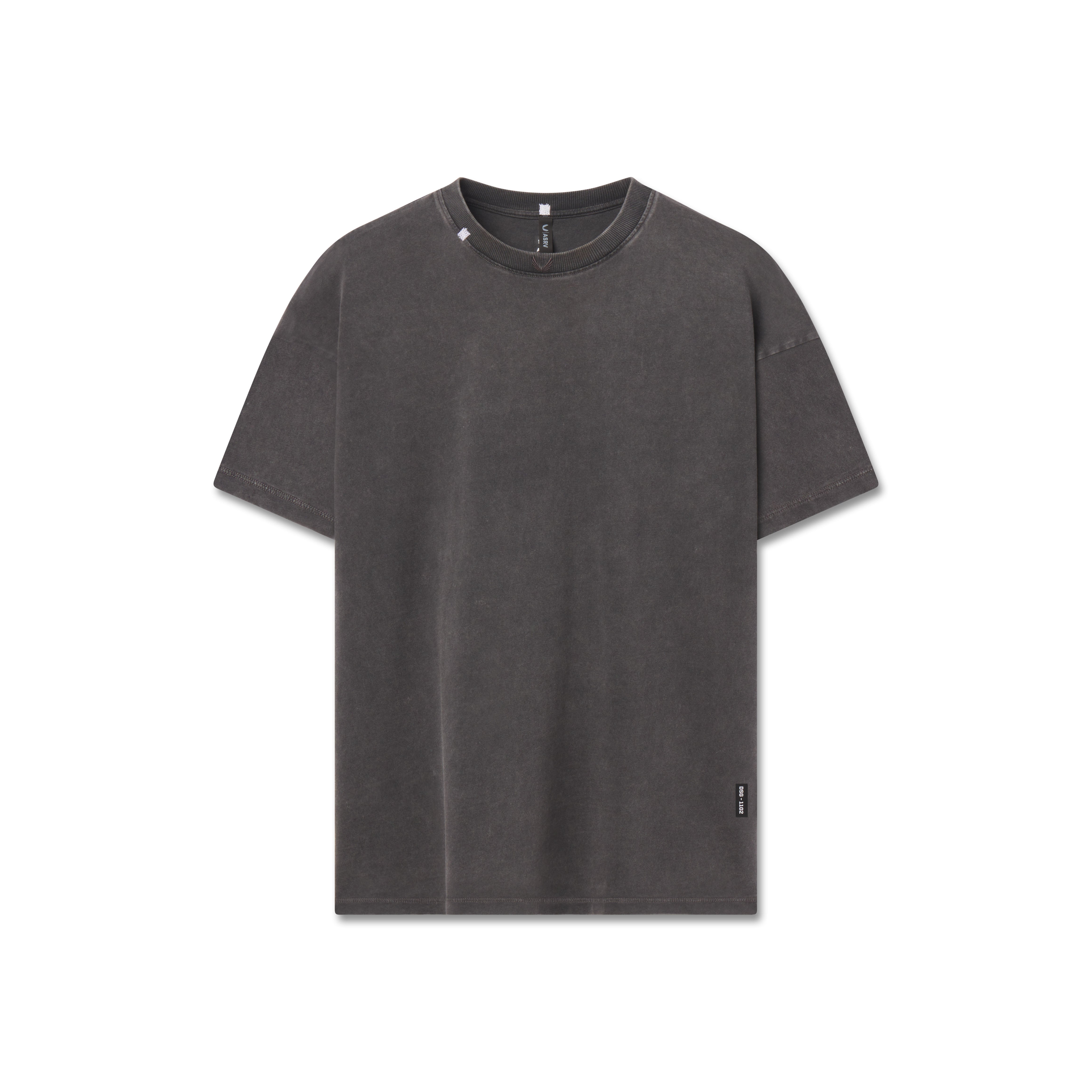 distressed relaxed tee in charcoal gray, front view