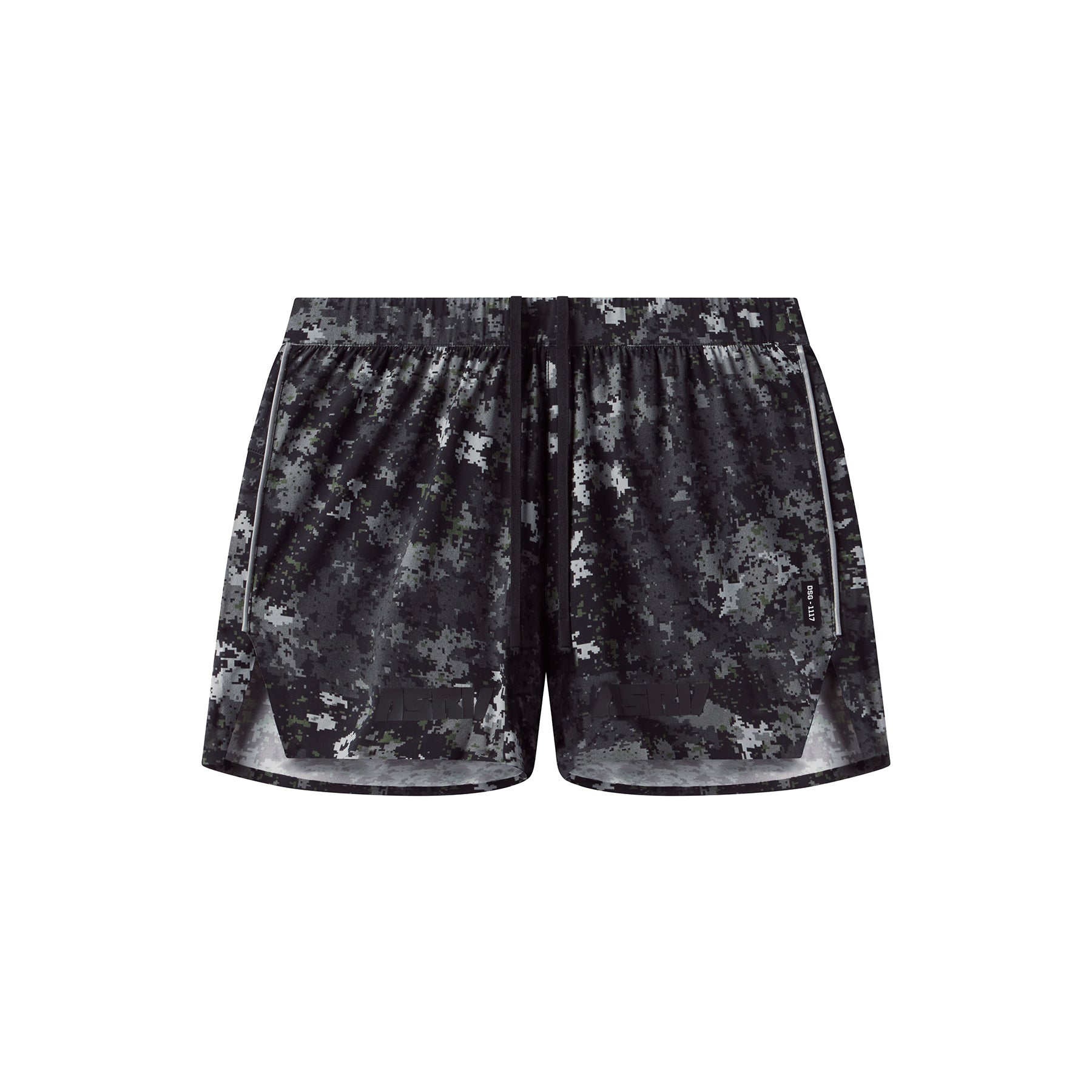 flatlay Aerotex Distance Short in Pixel Camo Blade, front view