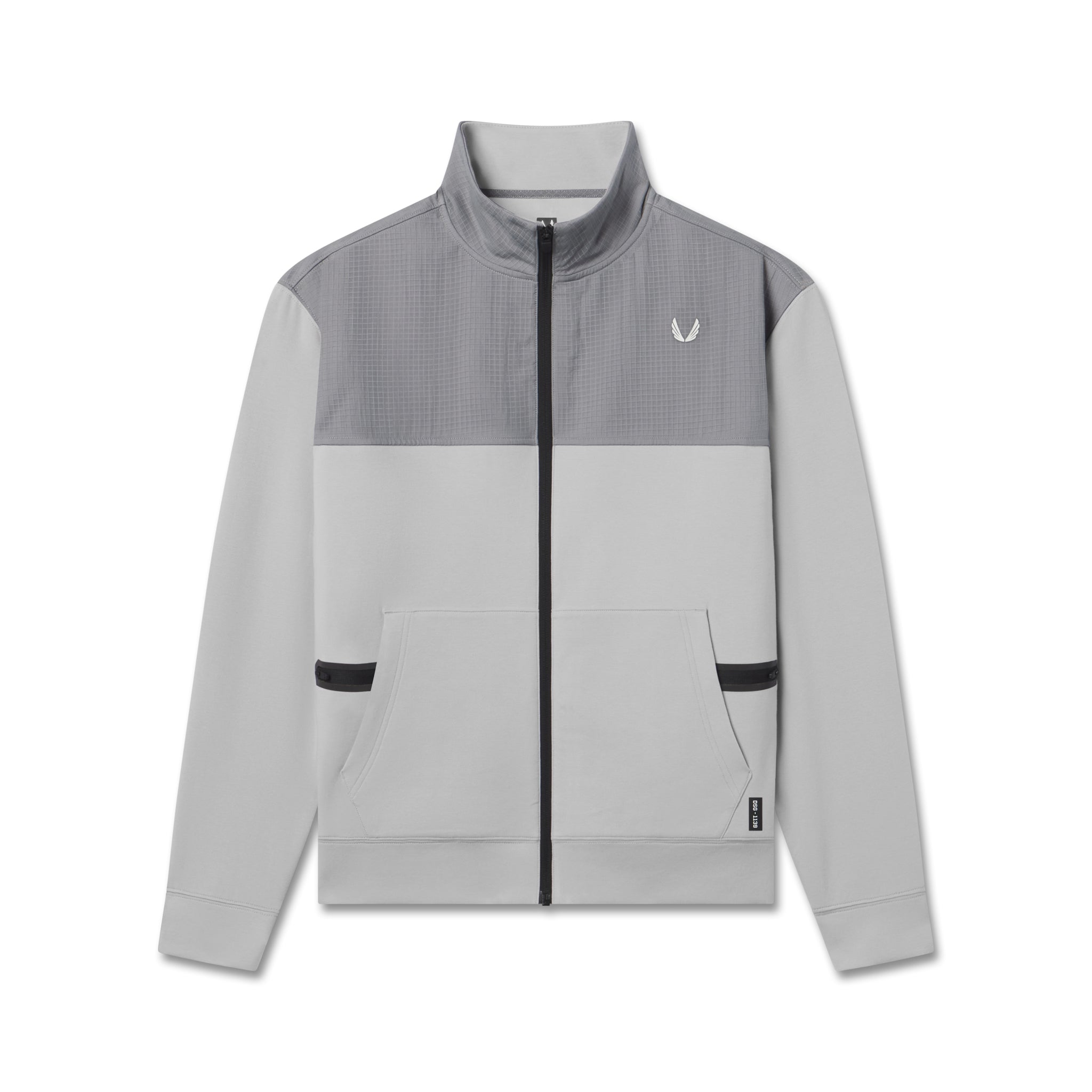 Flatlay of Dri-Core Sidelock Full Zip jacket in slate grey, front view