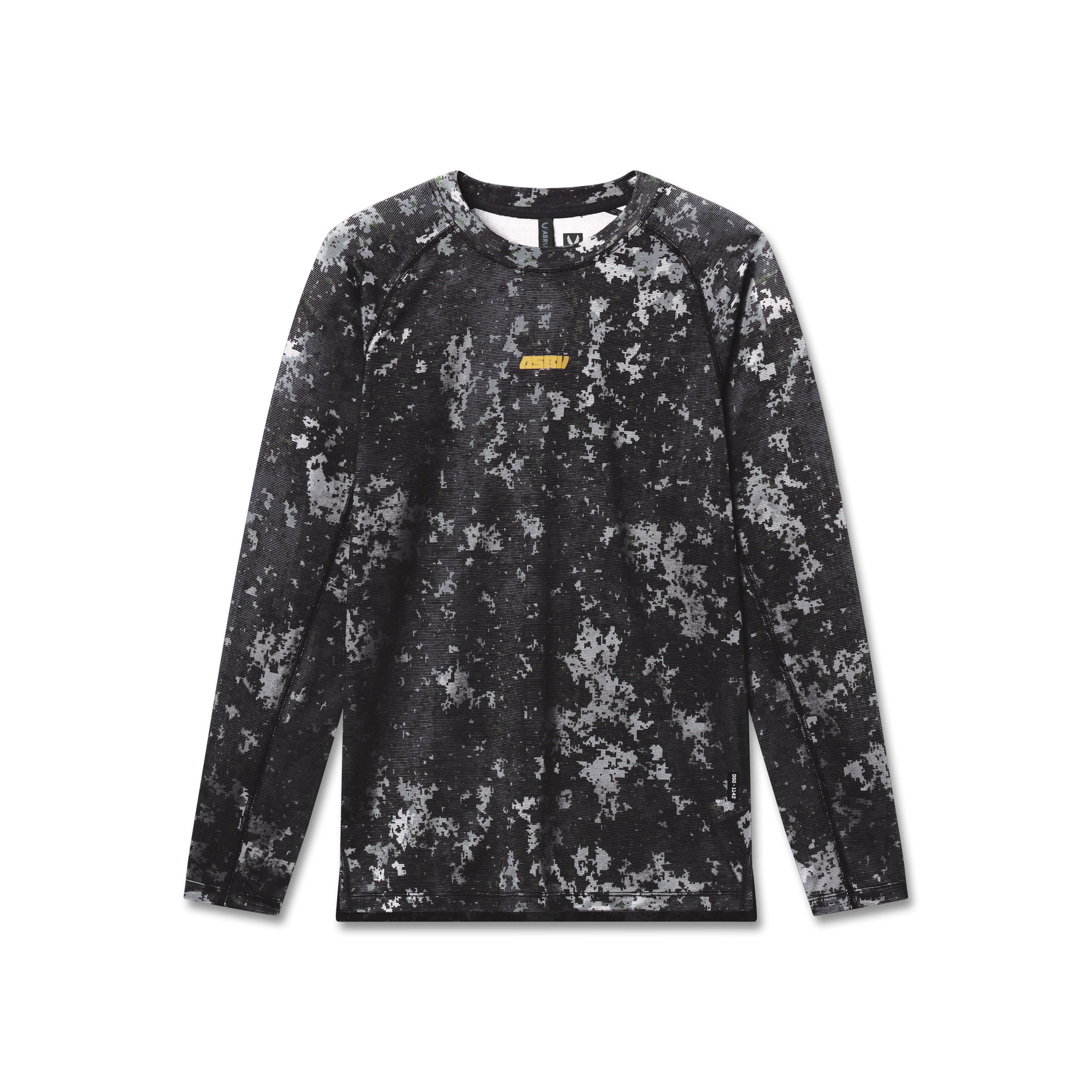Flatlay of Polartec® Delta Longsleeve in black pixel camo, front view