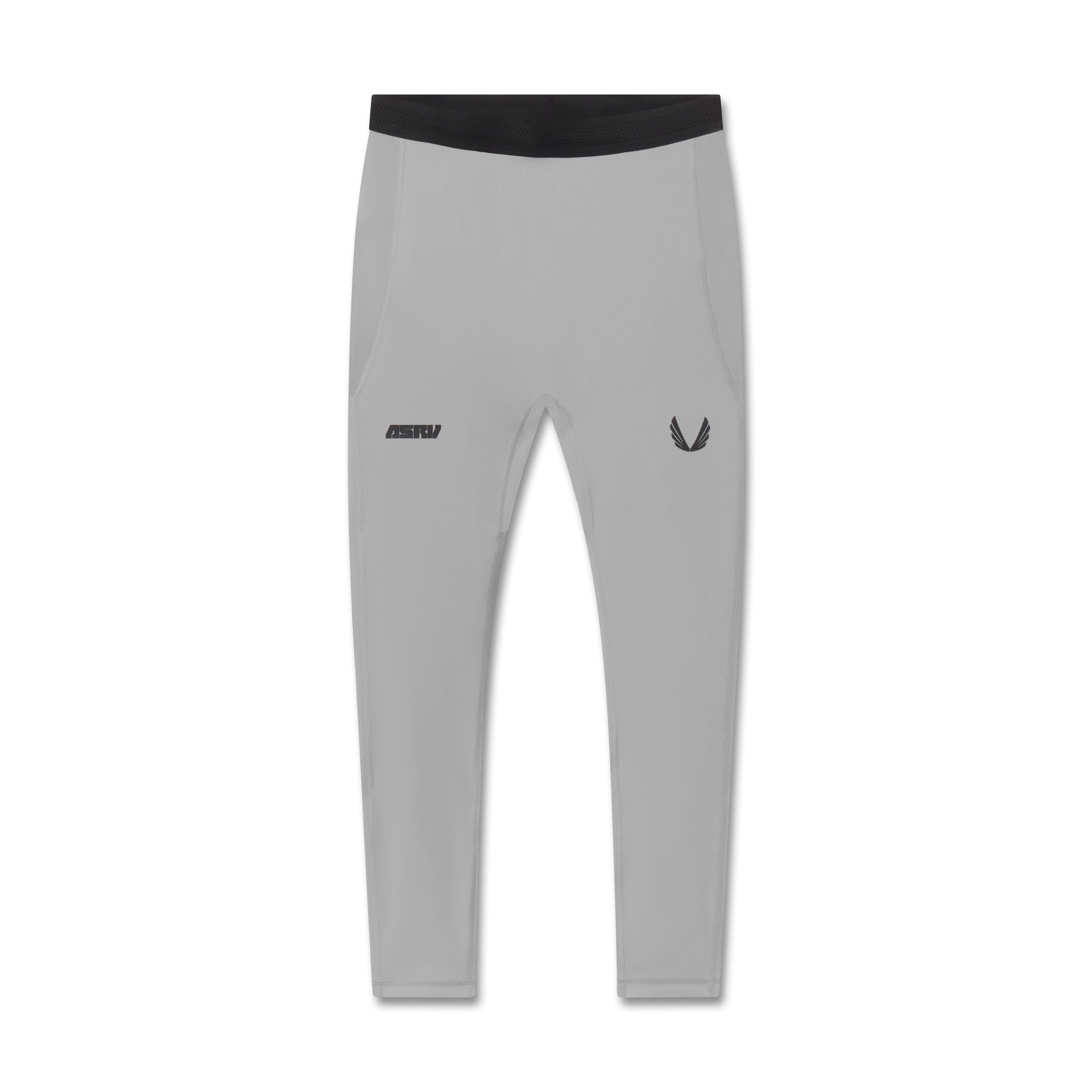flatlay Lycra® Ribbed Running Tight in slate grey, front view