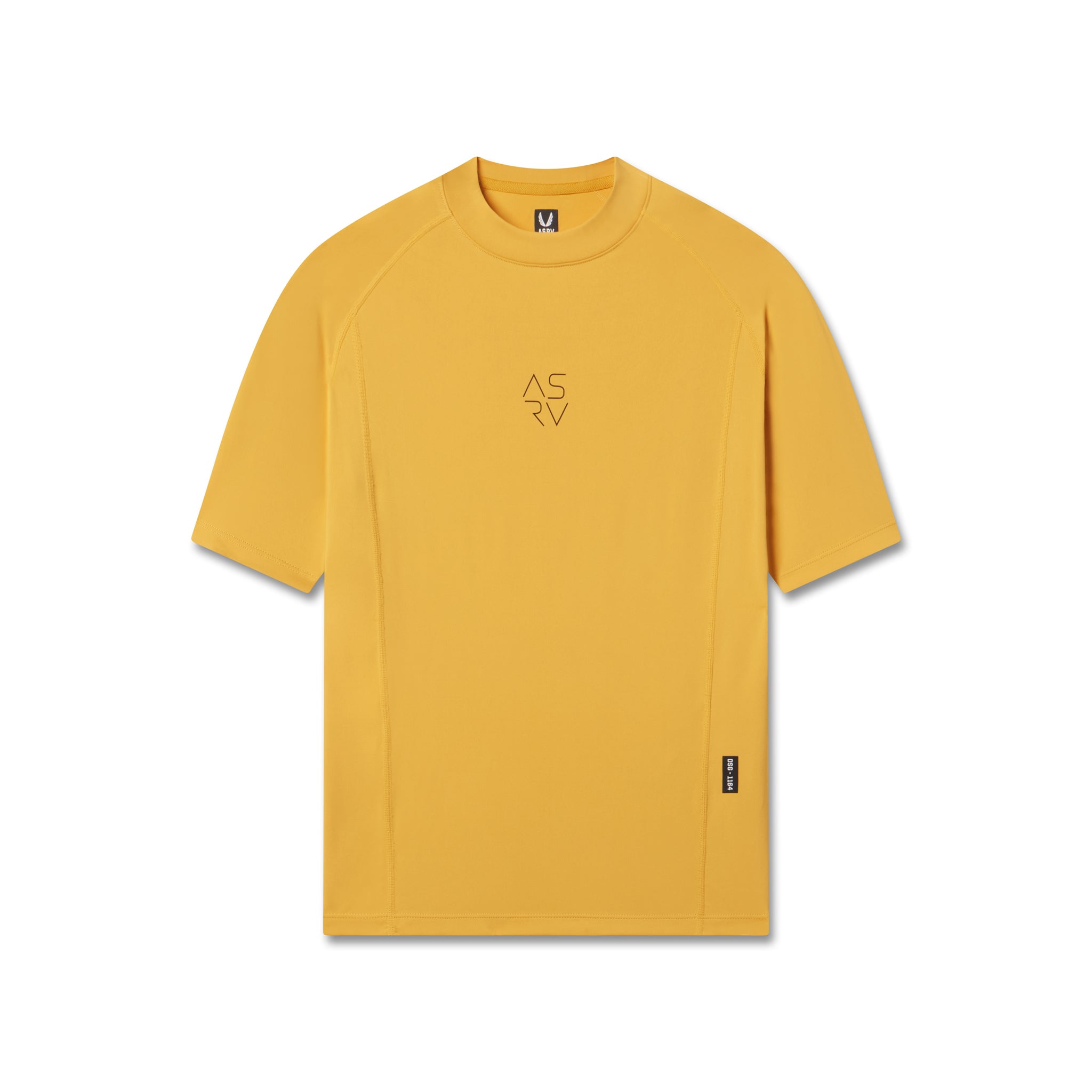 flatlay LYCRA® ADAPTIV Baselayer Shortsleeve in amber yellow, front view