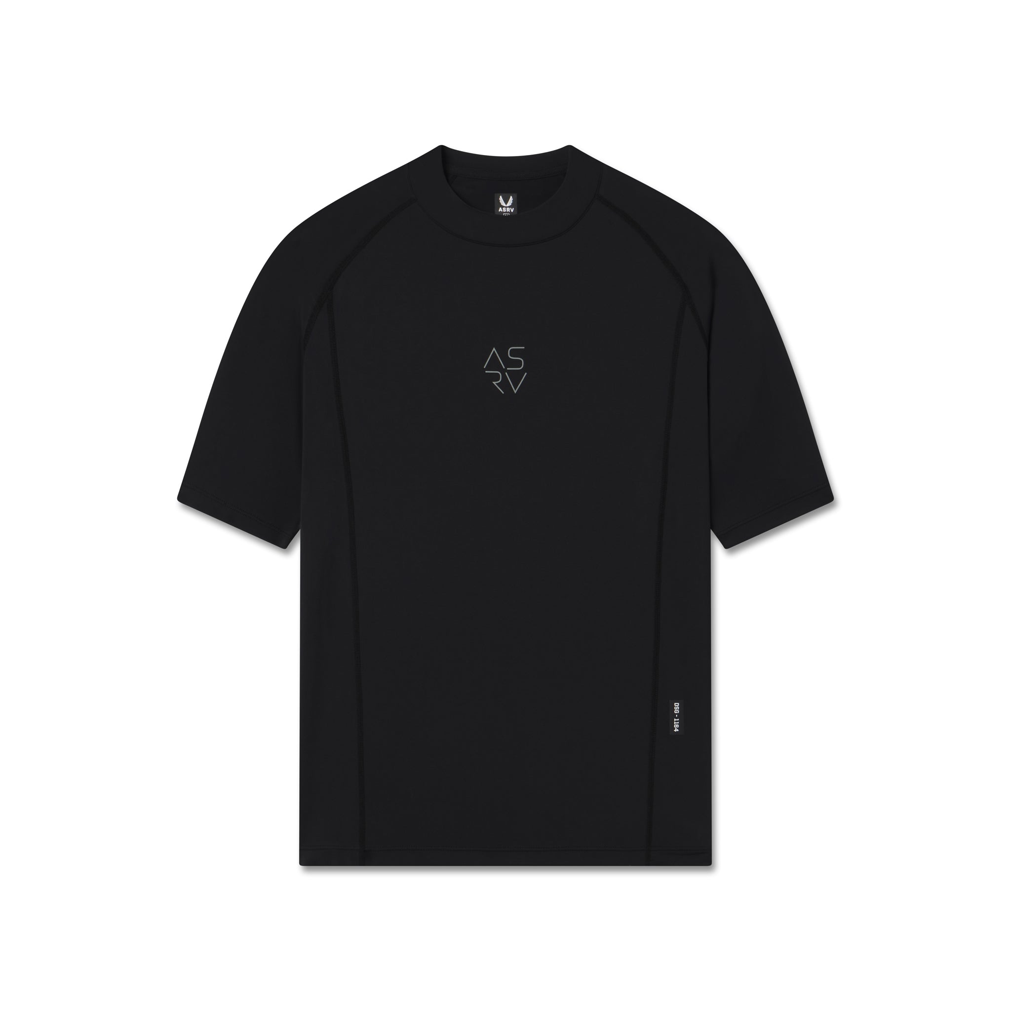 flatlay LYCRA® ADAPTIV Baselayer Shortsleeve in black, front view