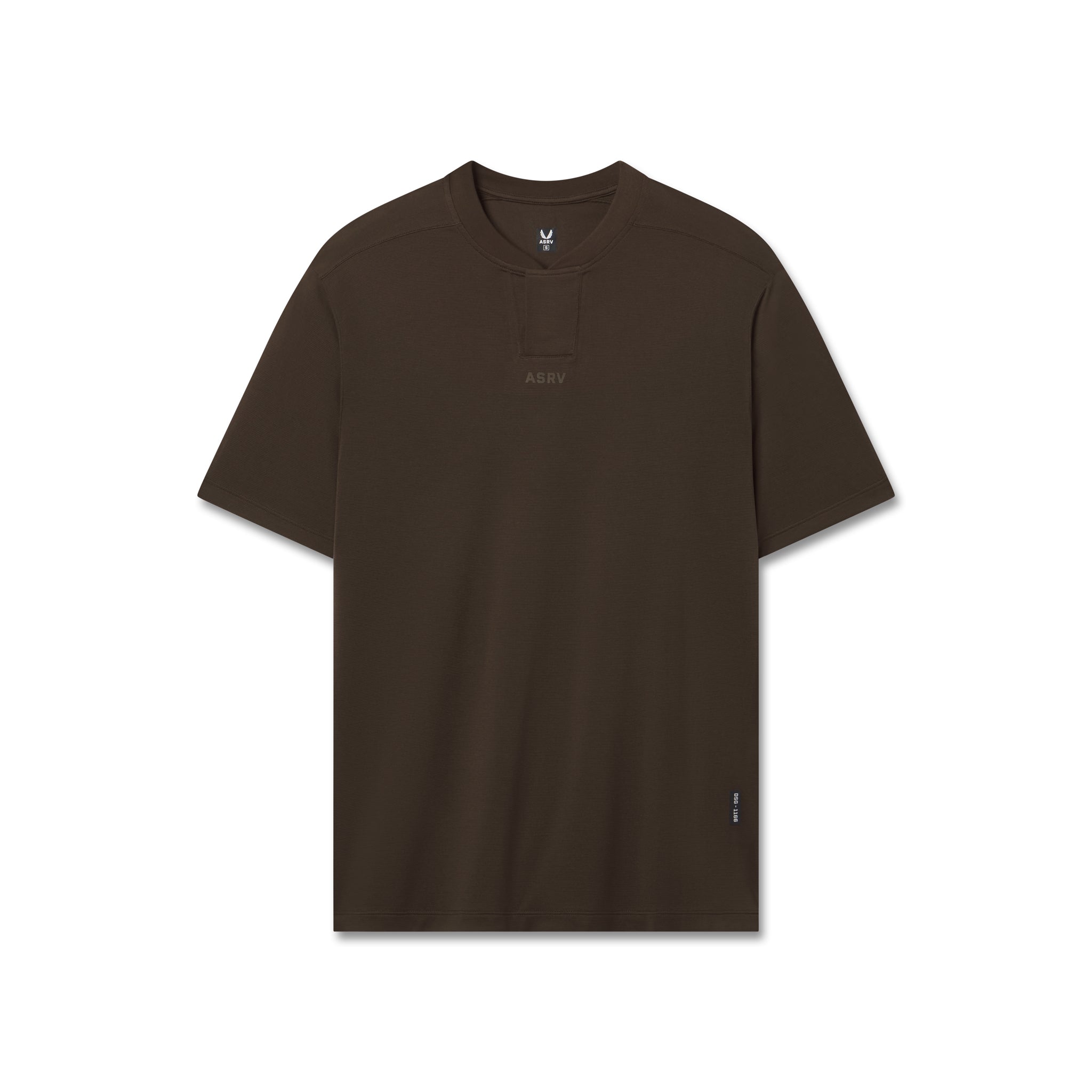 flatlay Polartec® Delta Polo in Dark Earth, front view on dress form