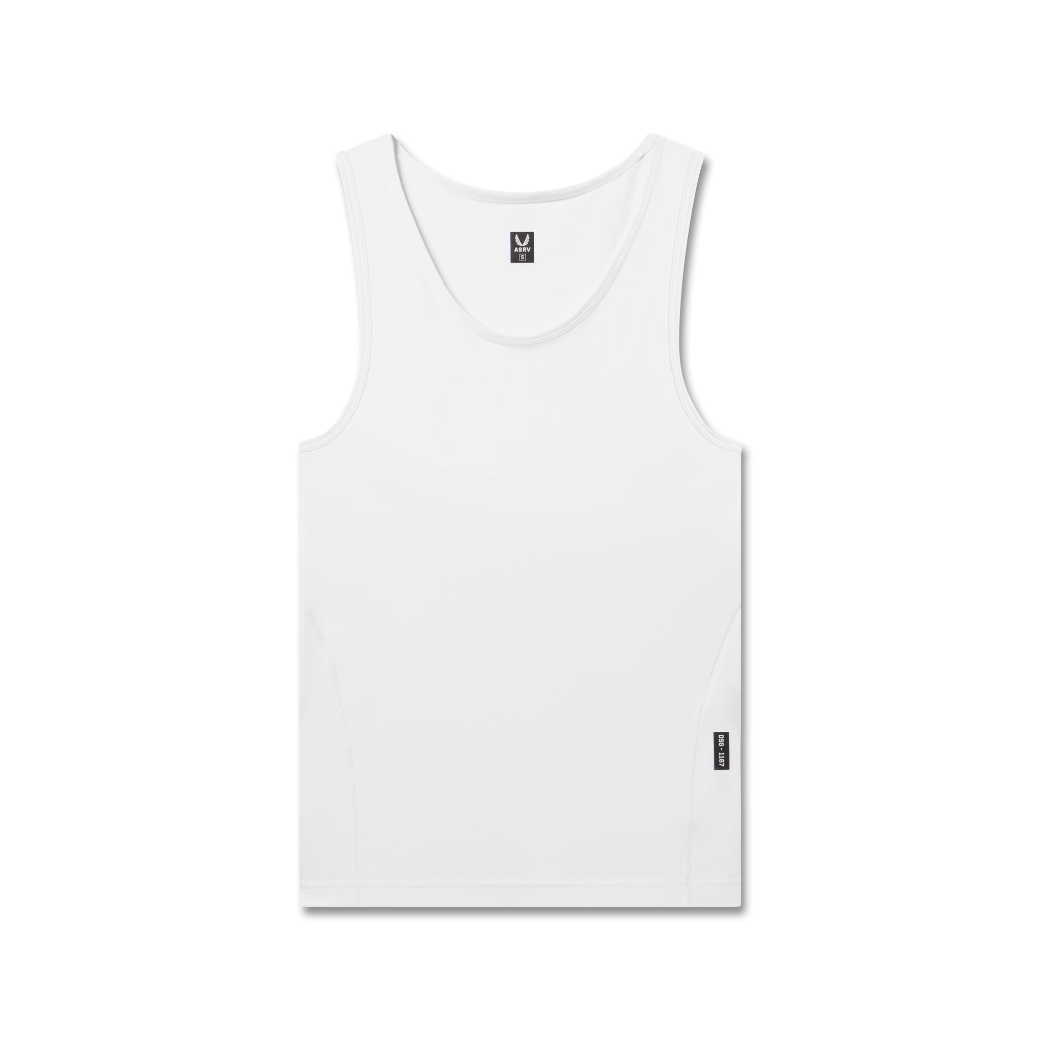 flatlay LYCRA® ADAPTIV Baselayer Tank in white, front view