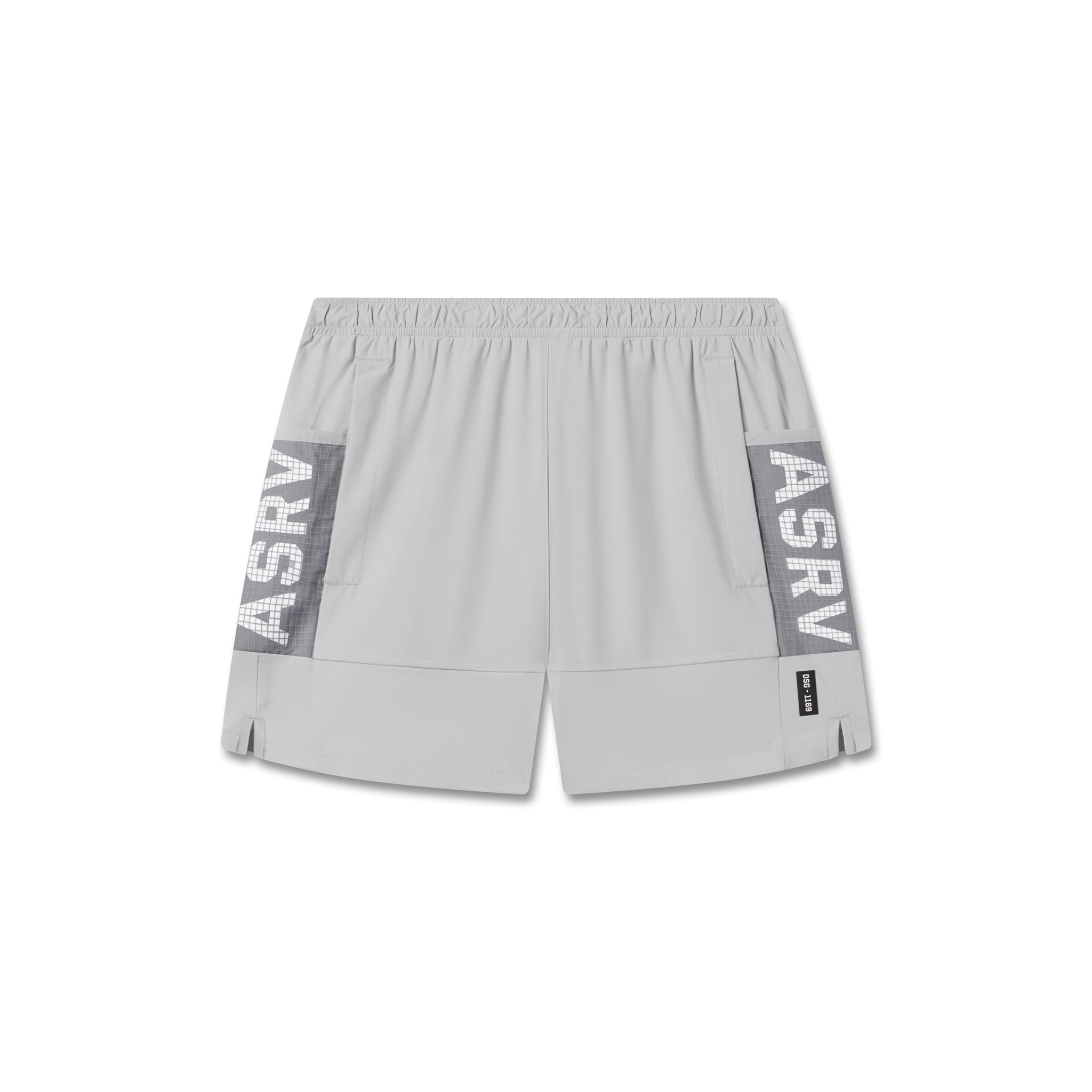 flatlay Tetra-Lite Adventure Short in slate grey with dark grey side panels, front view