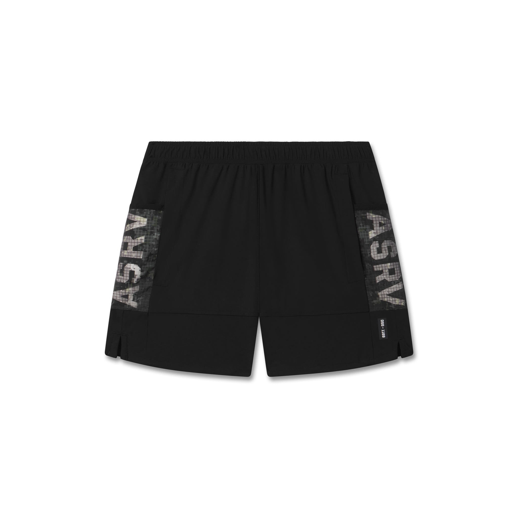 Flatlay of Tetra-Lite® Adventure Short in black with mesh side panels, shot from above
