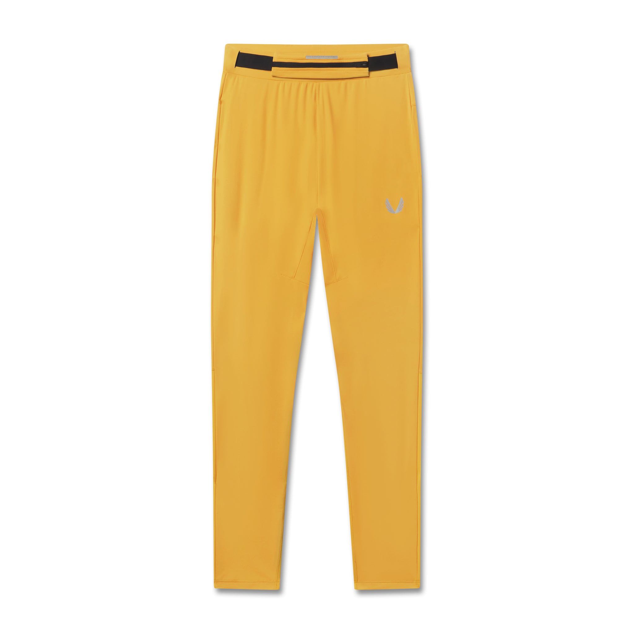 flatlay Hybrid Belt-Pack Run Jogger in amber yellow, front view