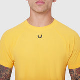 Laser-Vent Training Tee in Amber yellow worn by model, front view