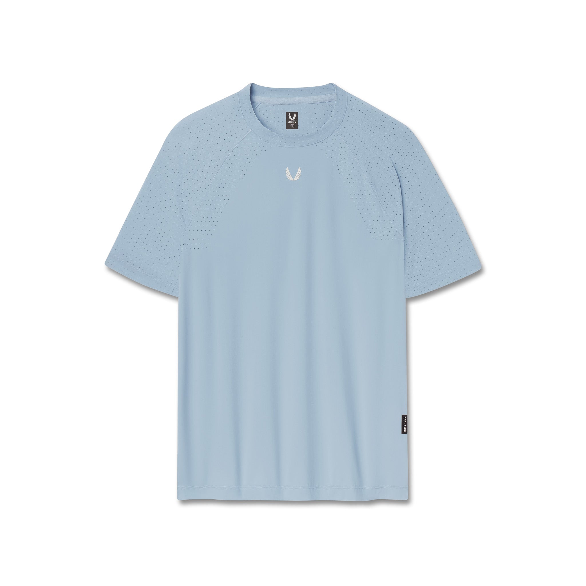flatlay Laser-Vent Training Tee in light sky blue, front view