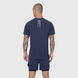 Laser-Vent Training Tee in navy, back view on model with tattoos