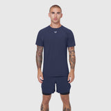 Laser-Vent™ Training Tee in navy worn by model with matching shorts, front view