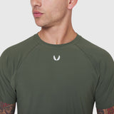 Laser-Vent™ Training Tee in olive worn by male model, front view