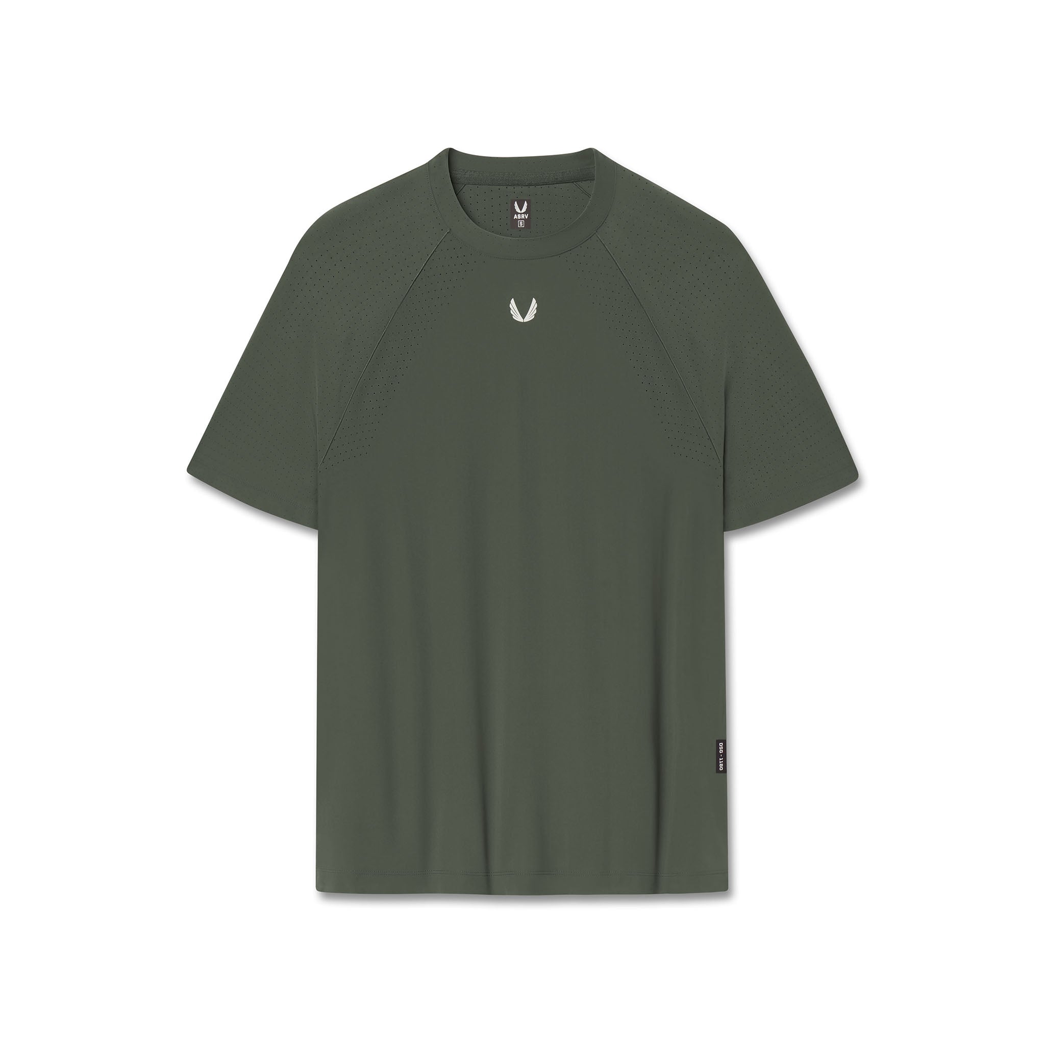Flatlay of Laser-Vent™ Training Tee in olive green, front view