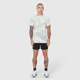 Laser-Vent Training Tee in grey tie-dye, worn with black shorts, front view on model