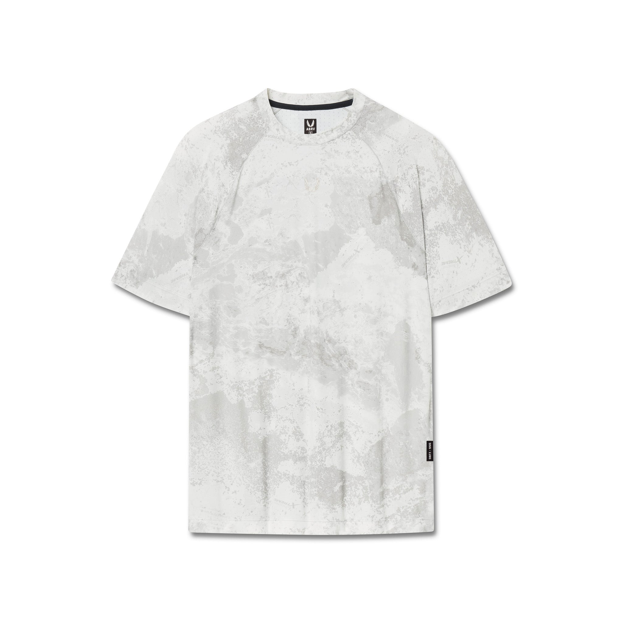 flatlay Laser-Vent Training Tee in white marble, front view