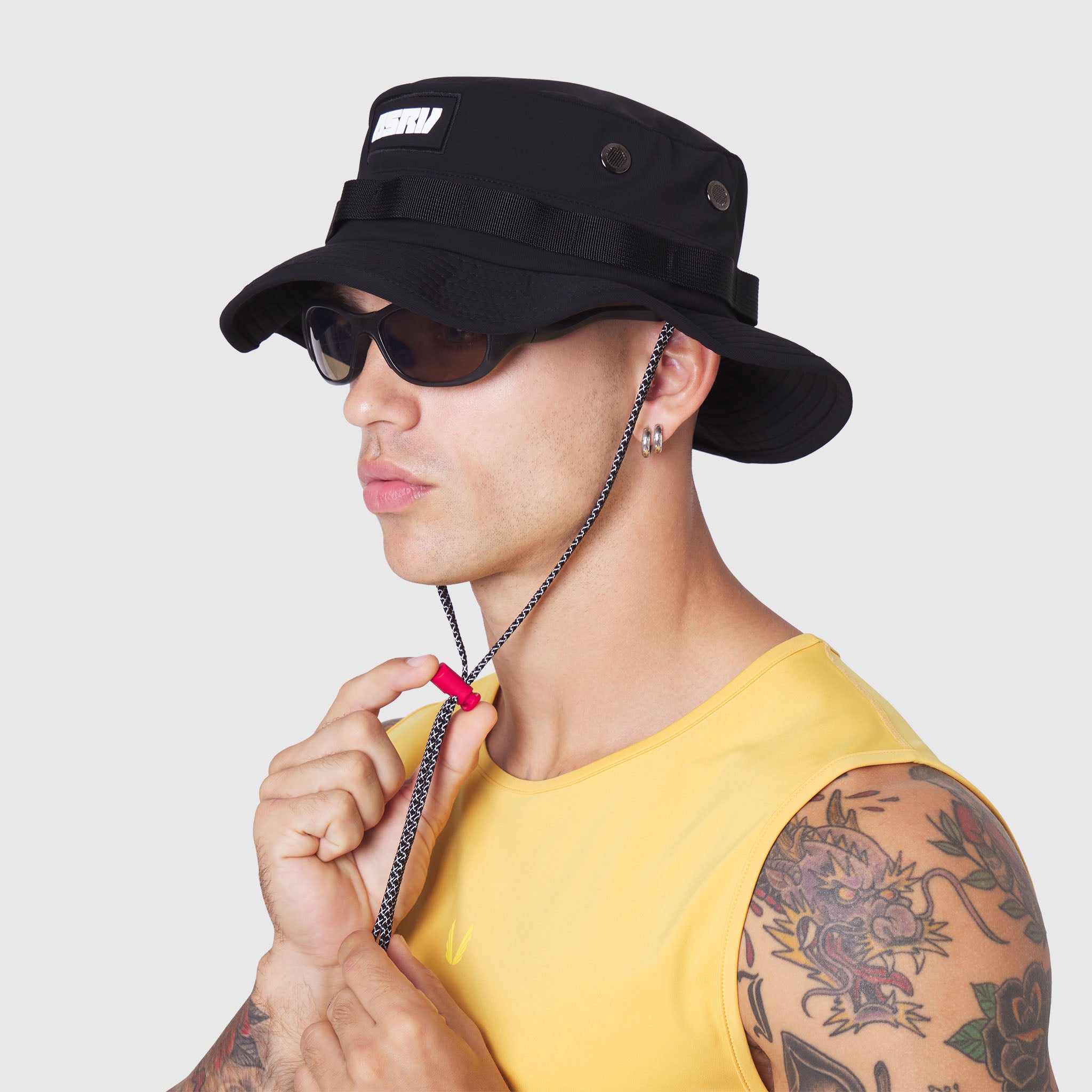 TETRA-LITE® Boonie Hat in black, worn with chin strap