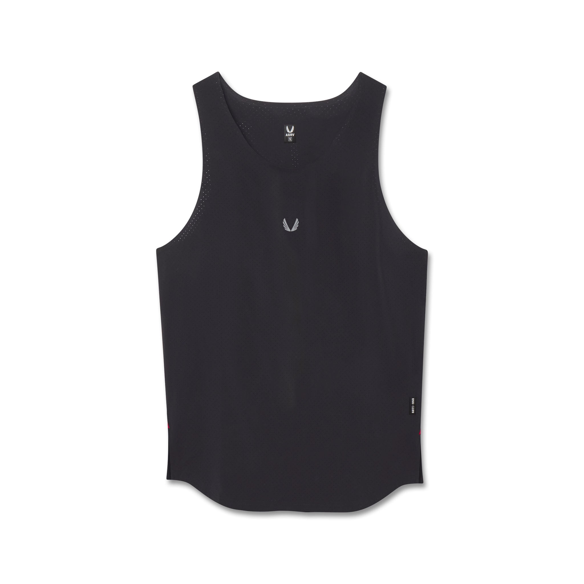 flatlay Aerotex™ Perforated Run Tank in black, front view