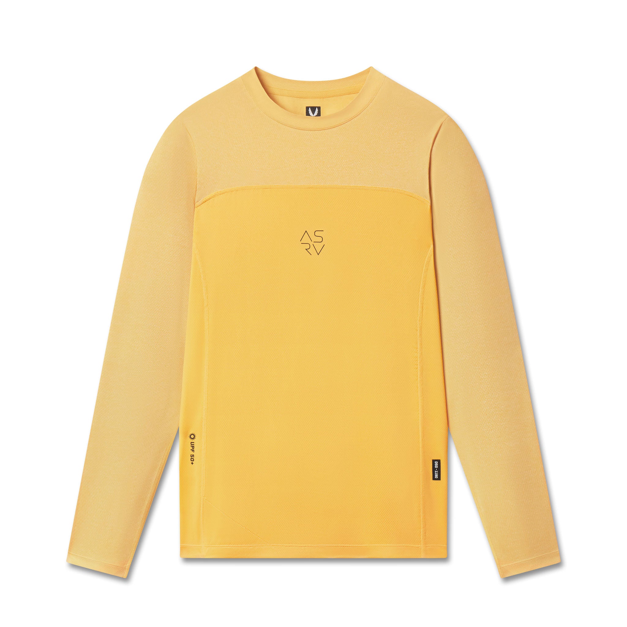 flatlay AEROSILVER® UPF50+ Run Long Sleeve in amber yellow, front view