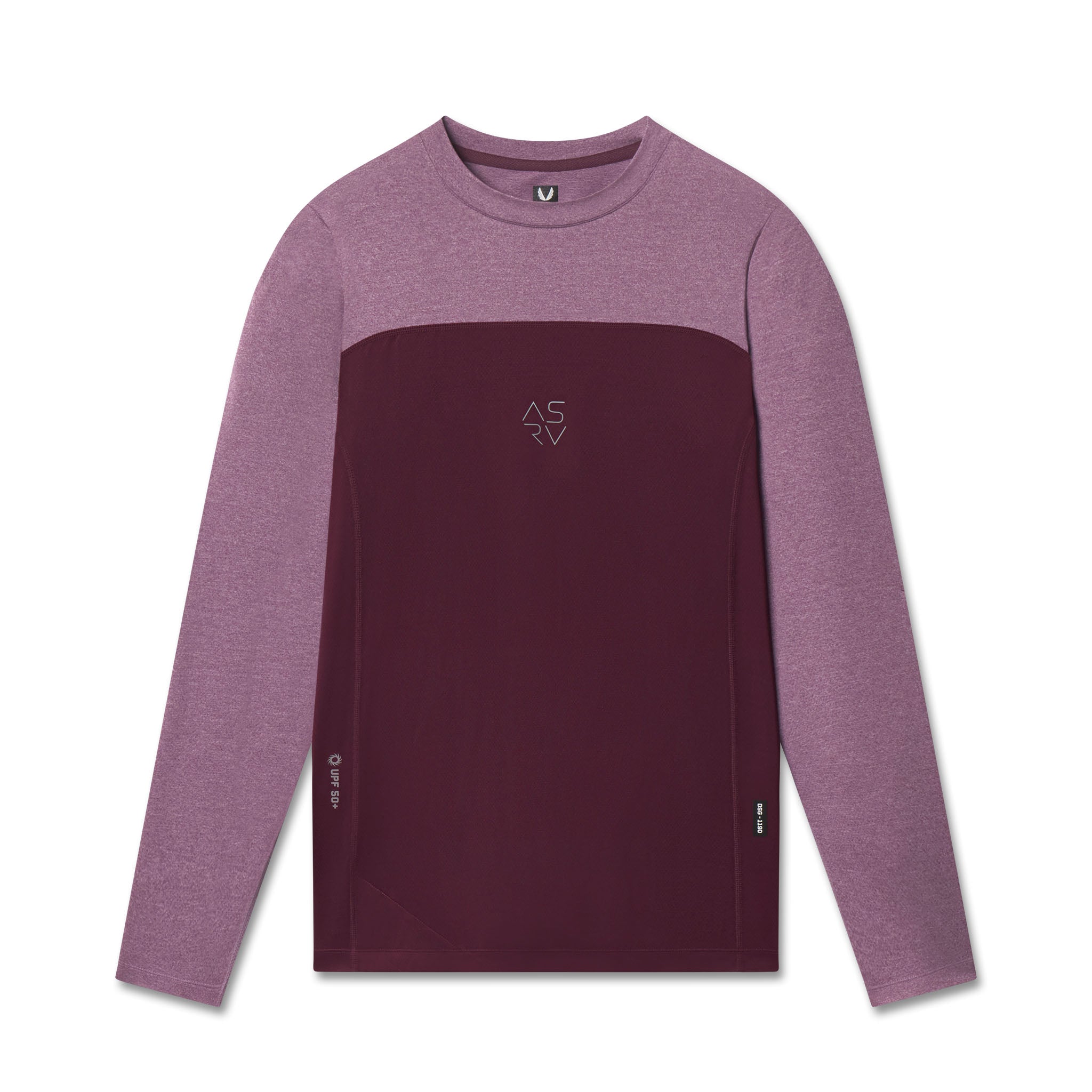 AEROSILVER® UPF50+ Run Long Sleeve in merlot and mauve, front view on model