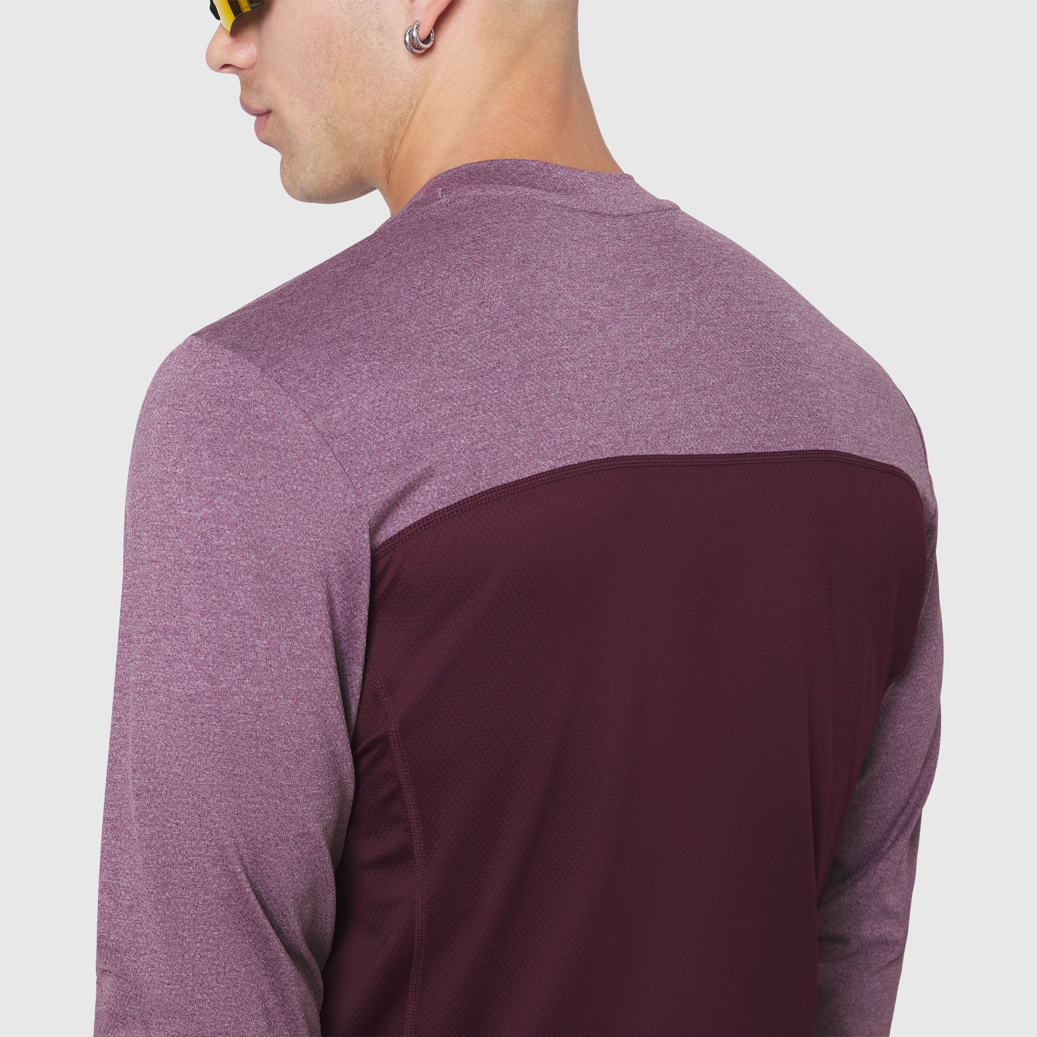 AEROSILVER® UPF50+ Run Long Sleeve in Merlot, back view on model