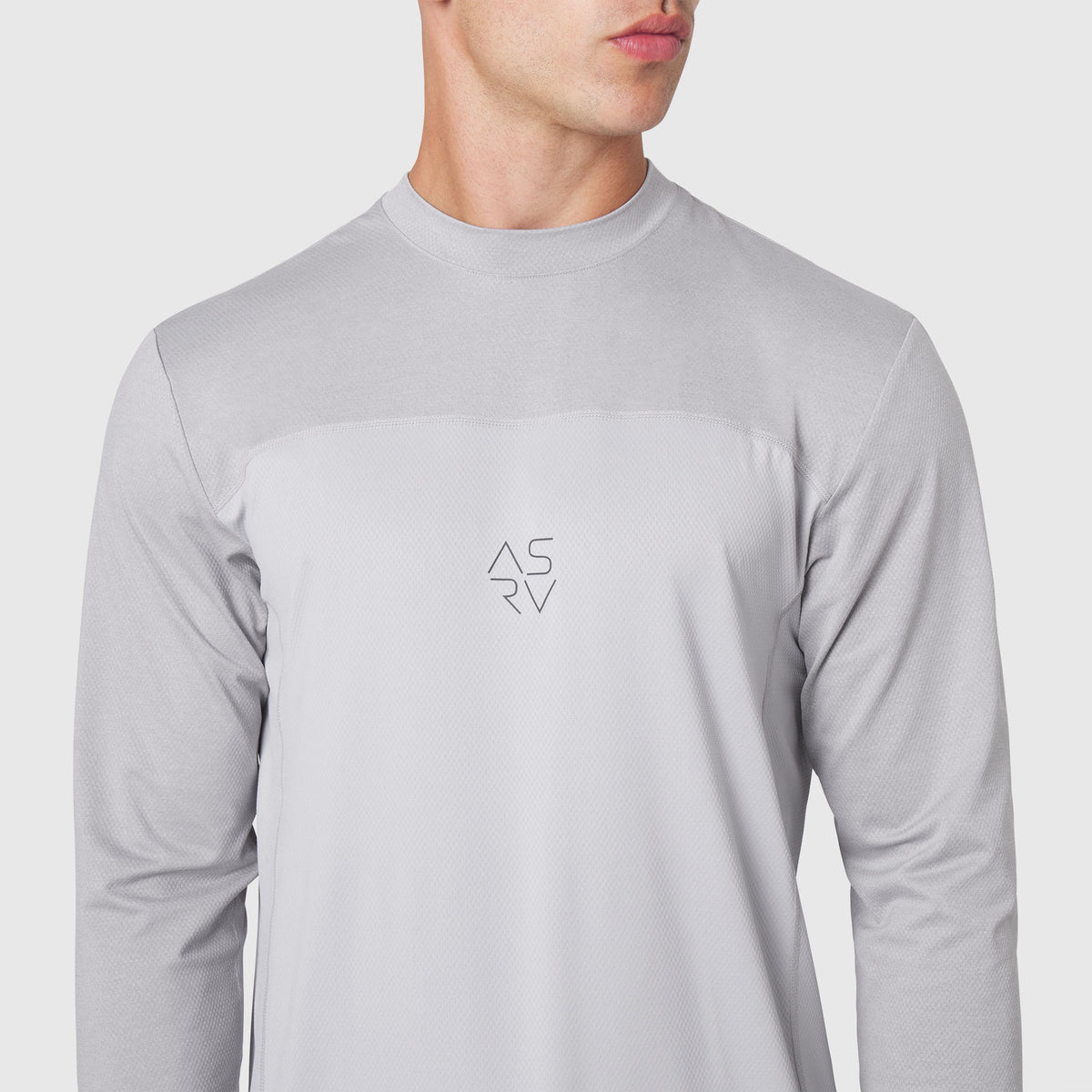 AEROSILVER® UPF50+ Run Long Sleeve in Slate Grey, worn by model, front view