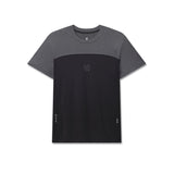 Flatlay of AEROSILVER UPF50+ Run Tee in black and gray colorblock, front view