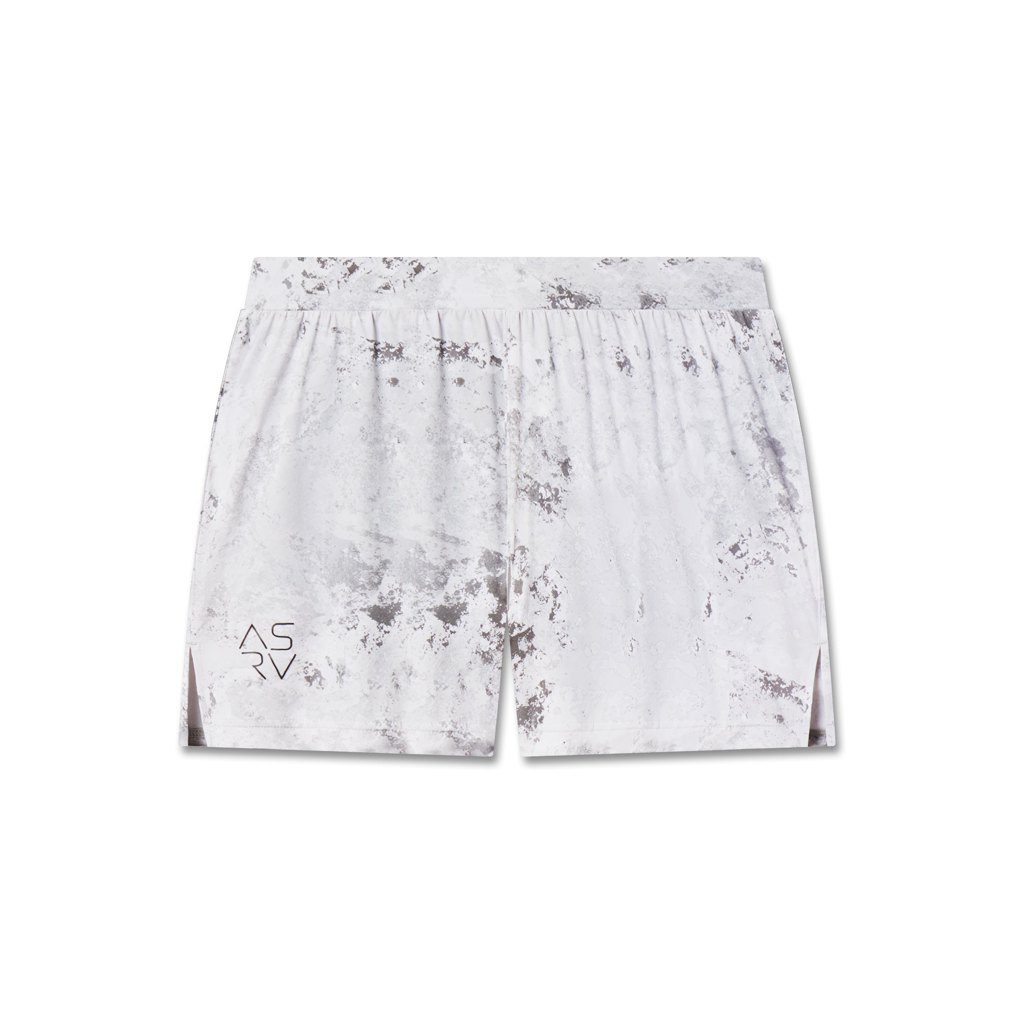 flatlay of Aerotex Distance Run Shorts in Sedona Snow Camo, front view