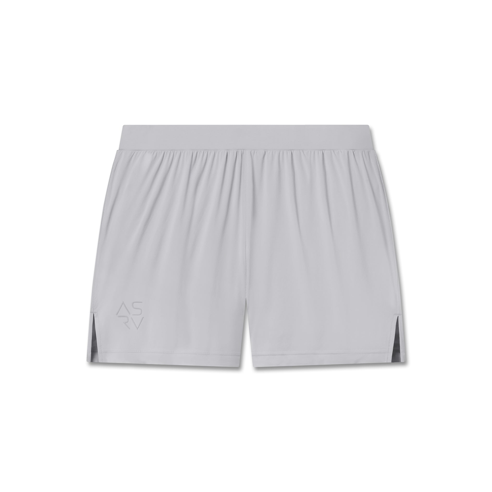 flatlay Aerotex Distance Run Short in slate grey, front view
