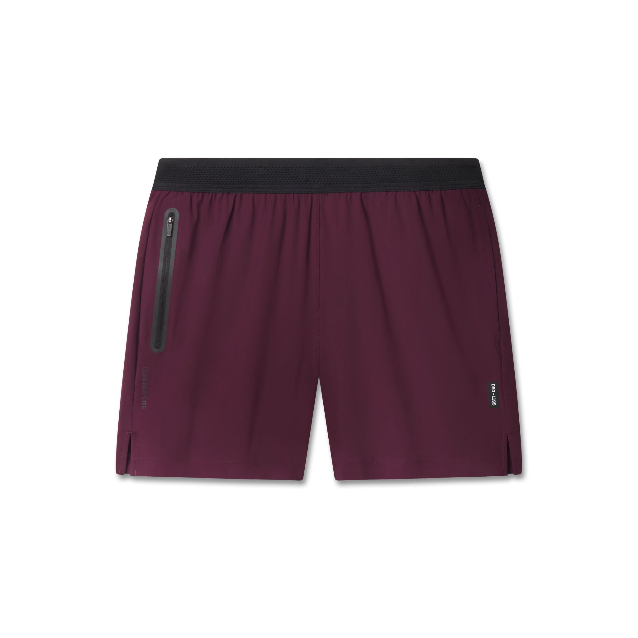flatlay TETRA-LITE 5" linerless training shorts in merlot, front view