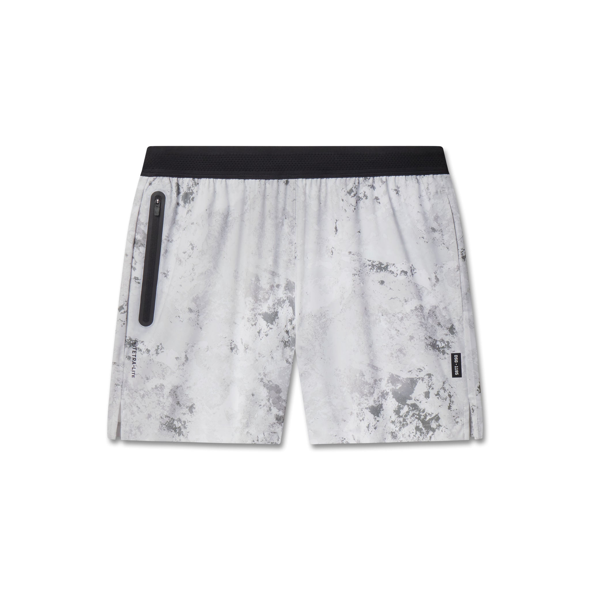flatlay TETRA-LITE 5" Linerless Training Short in Sedona Snow Camo, front view