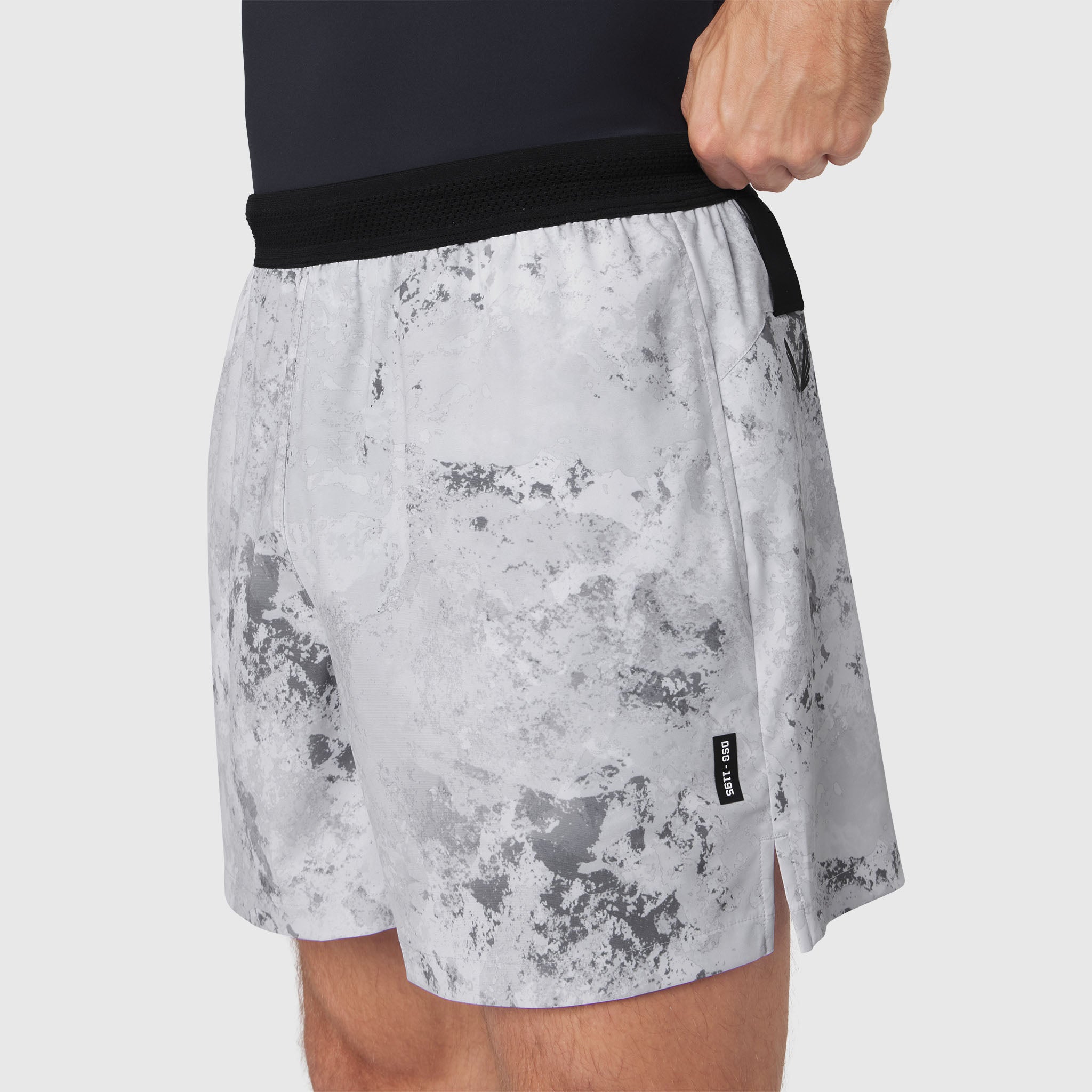 TETRA-LITE 5" Linerless Training Short in Sedona Snow Camo worn by model, side view
