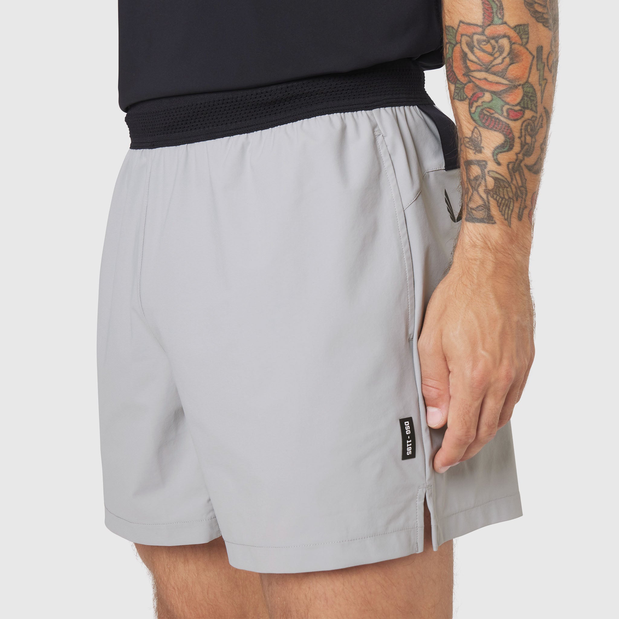 TETRA-LITE® 5" Linerless Training Short in Slate Grey, worn by model, side view