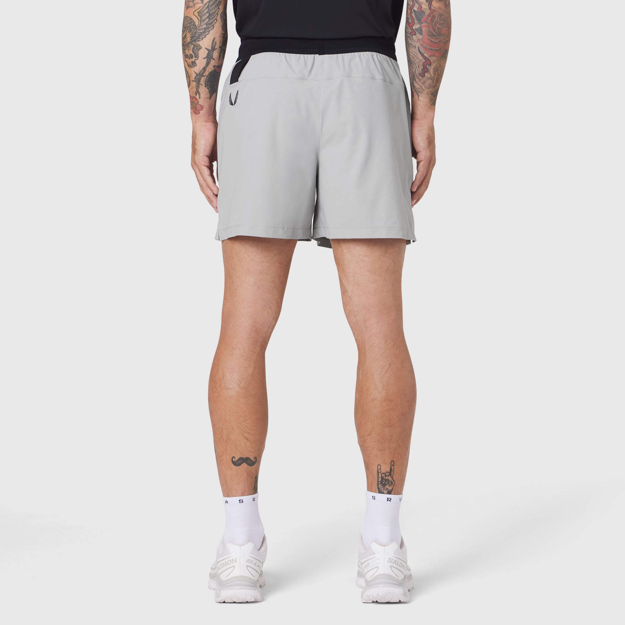 TETRA-LITE® 5" Linerless Training Short in Slate Grey, back view on model
