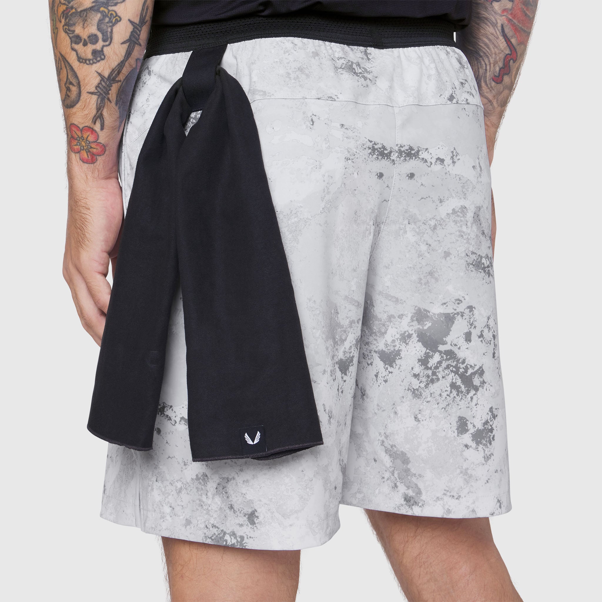 Tetra-Lite 7" Linerless Training Short in Sedona Snow Camo worn by model, back view