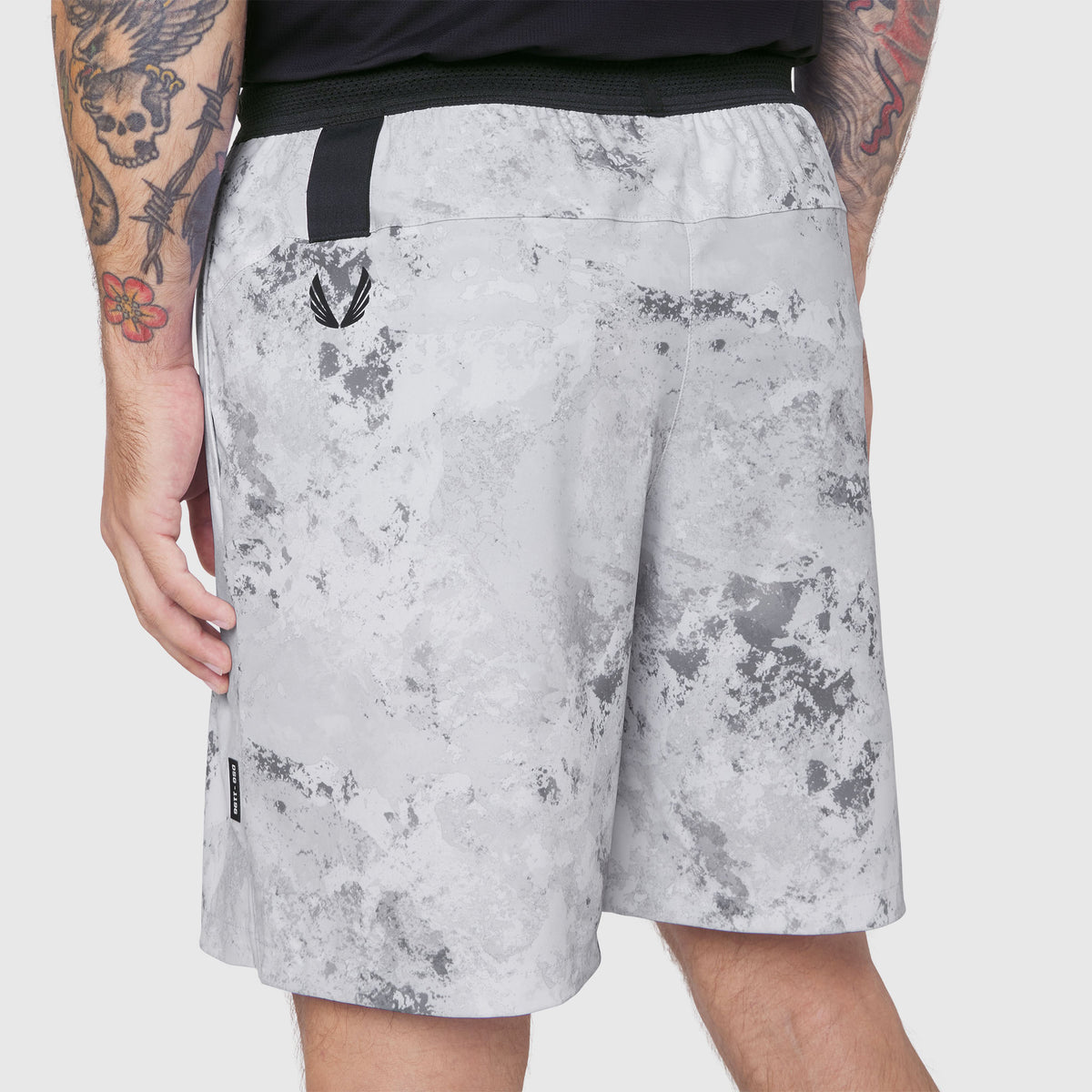 Tetra-Lite 7" Linerless Training Short in Sedona Snow Camo, rear view on model