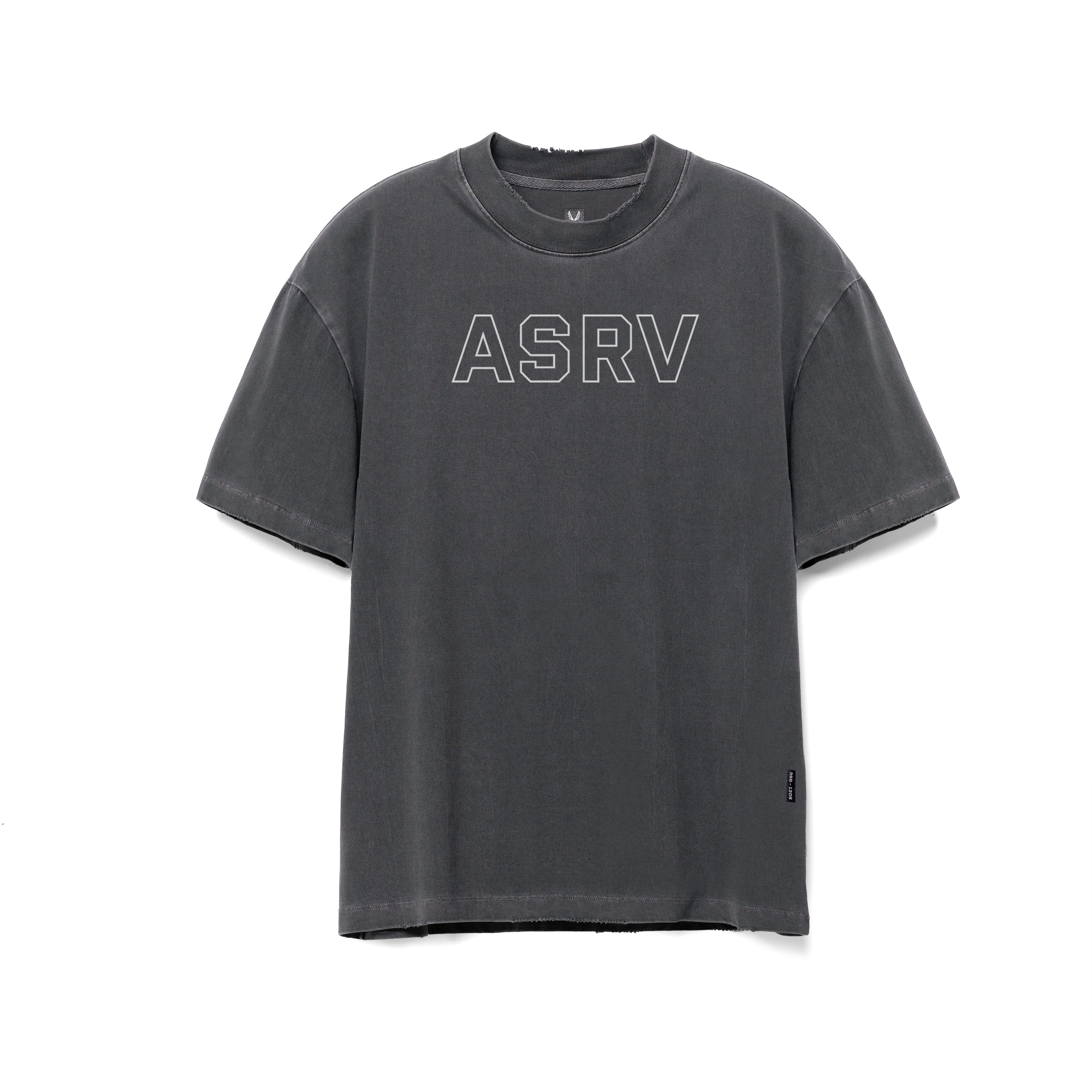 flatlay front view Tech Essential Oversized Boxy Tee Faded Grey with ASRV outline graphic