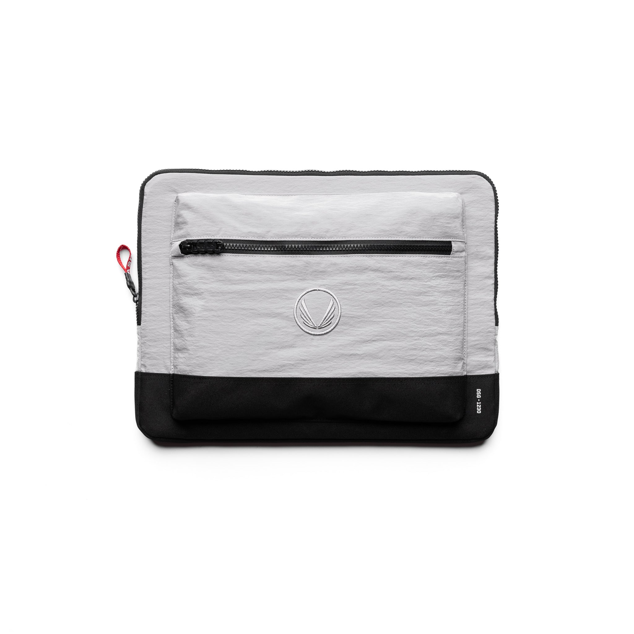flatlay 1230 Ripstop Laptop Bag in slate grey and black, front view