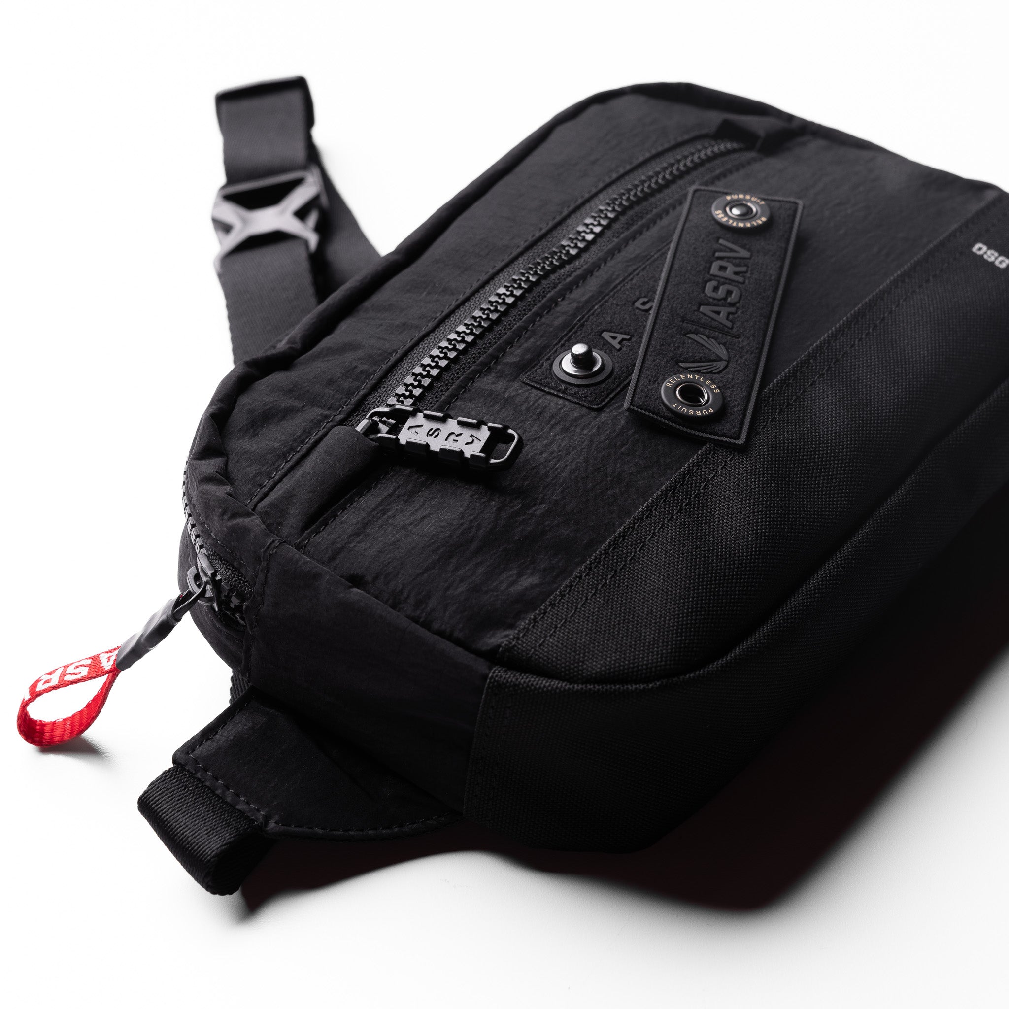 Flatlay 1231 Ripstop Crossbody Bag in black, angled view