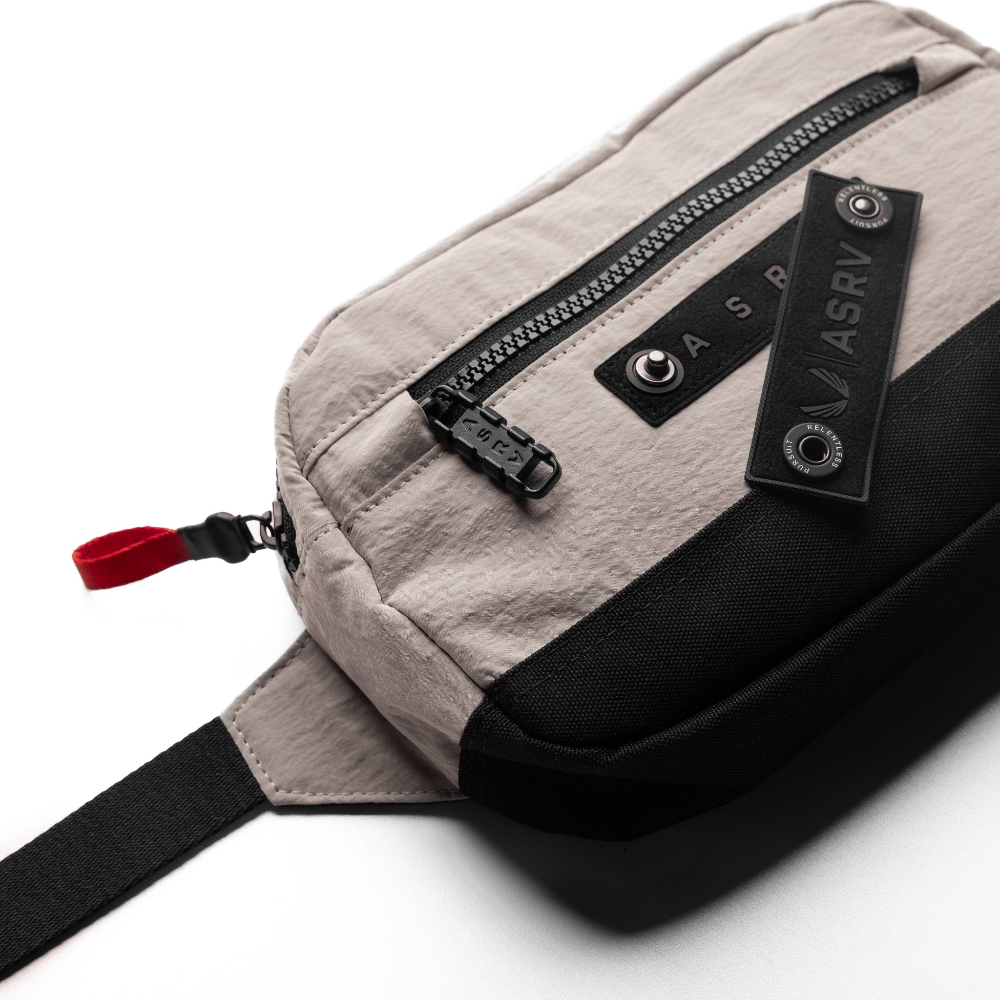 Flatlay 1231 Ripstop Crossbody Bag in Chai and black, top view