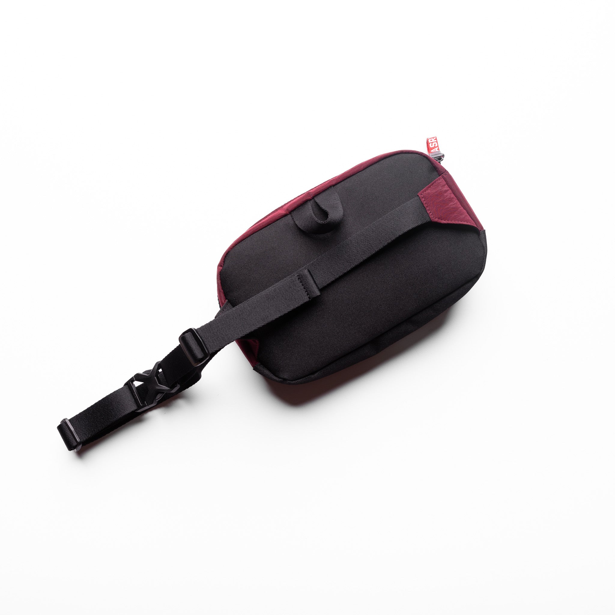 Flatlay 1231. Ripstop Crossbody Bag in crimson and black, angled view
