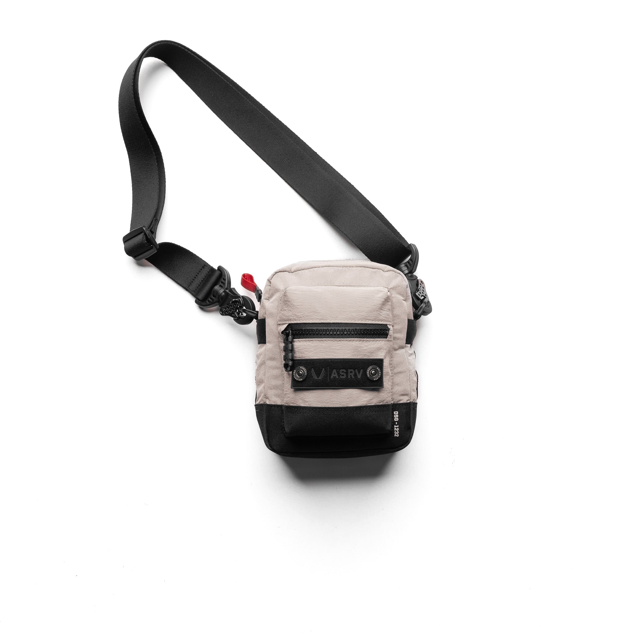 Flatlay of ASRV Ripstop Shoulder Bag in Chai and black, top view