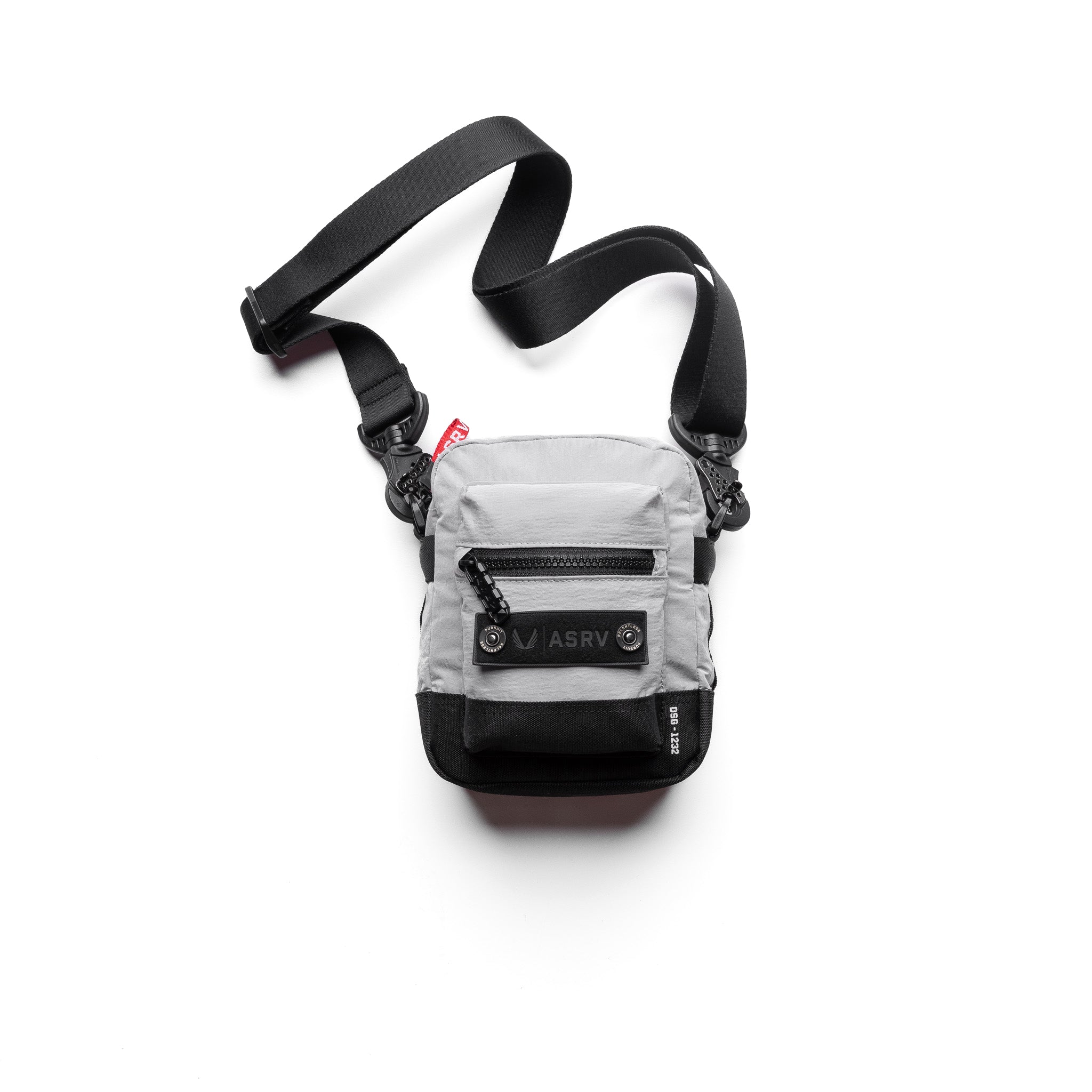 flatlay Ripstop Shoulder Bag in slate grey and black, front view