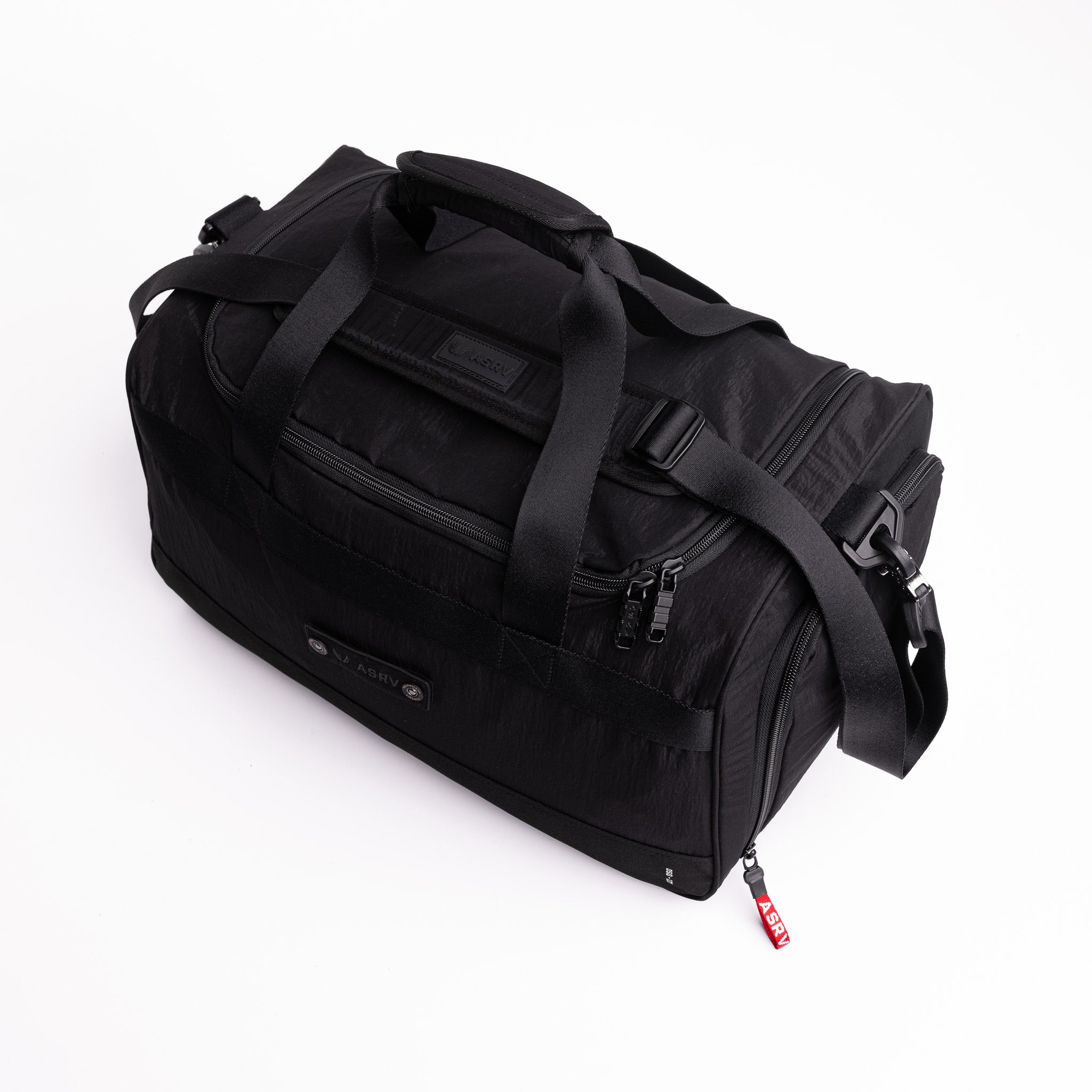 Flatlay 1234 Ripstop Duffle Bag in black, top view