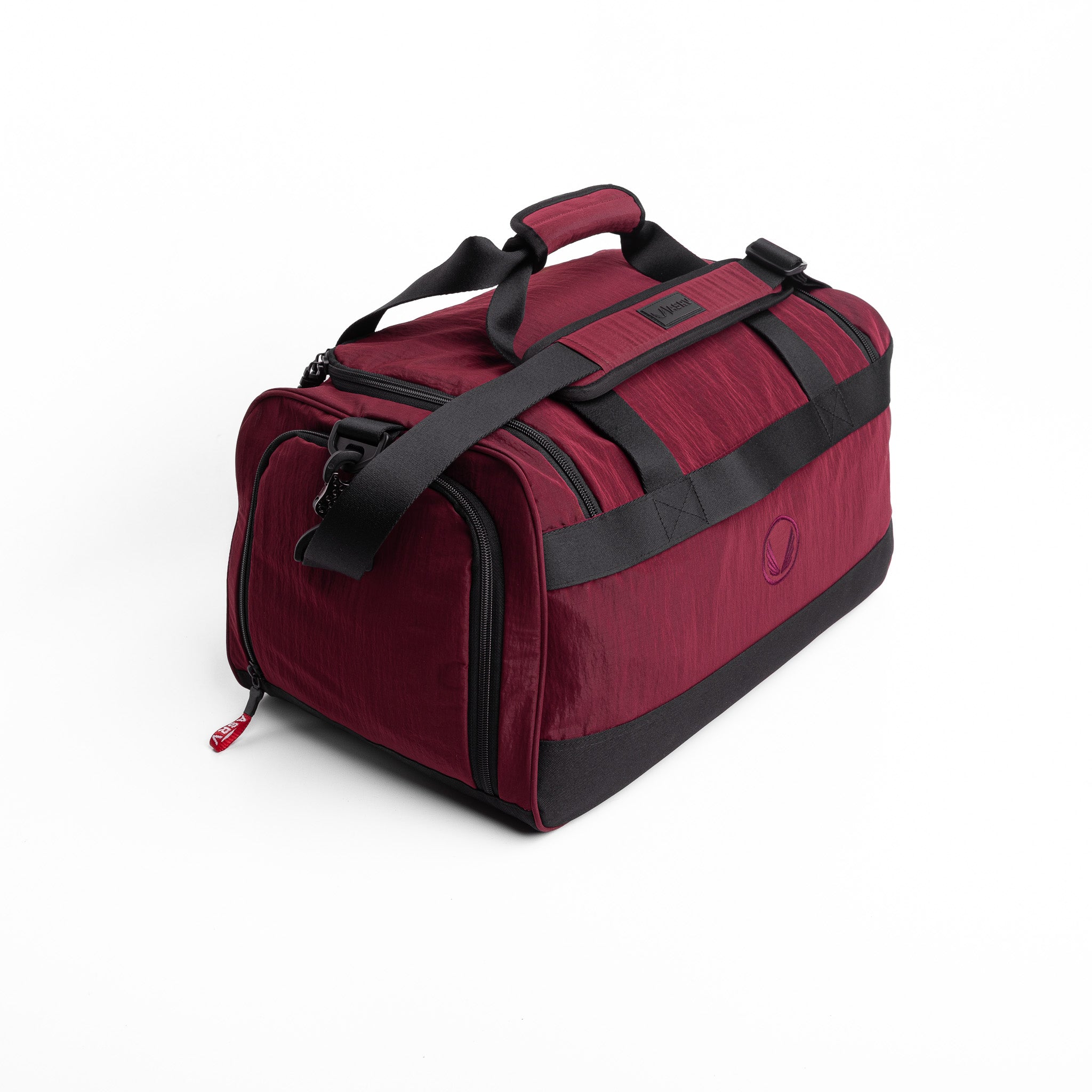 Flatlay 1234 Ripstop Duffle Bag in Crimson, angled view